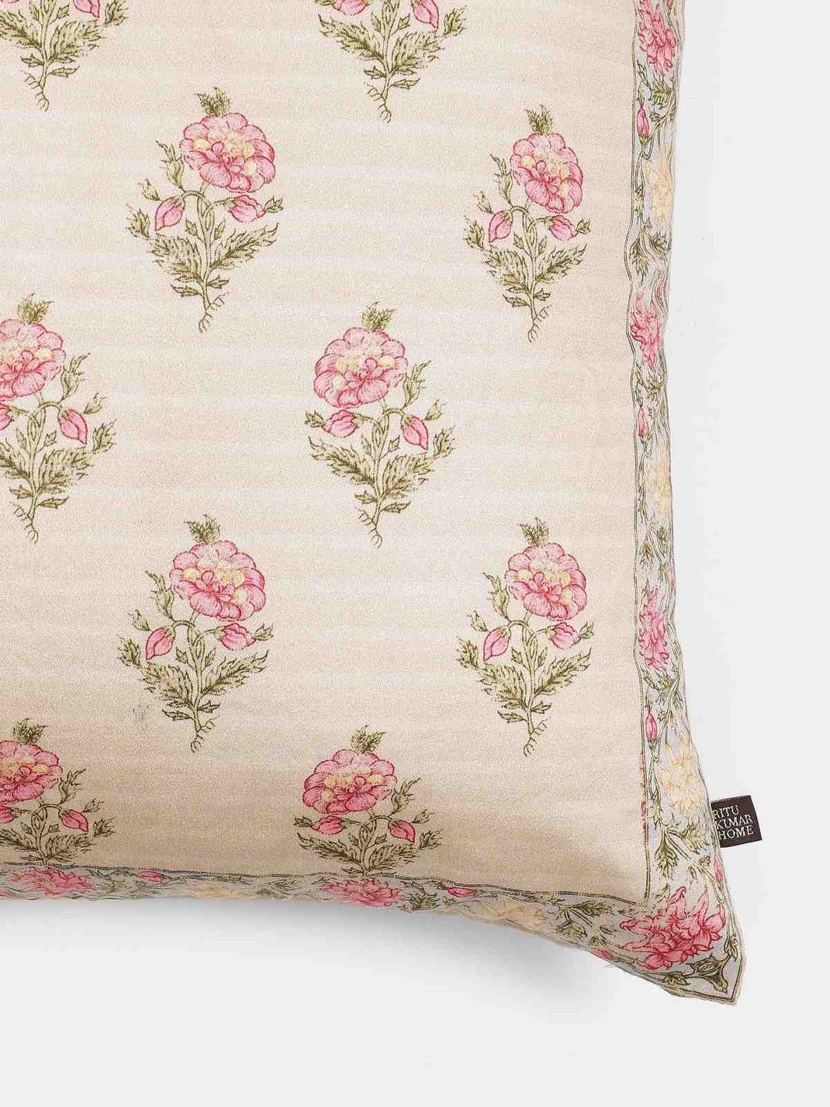 Pink & Beige Koshambi Square Cotton Cushion