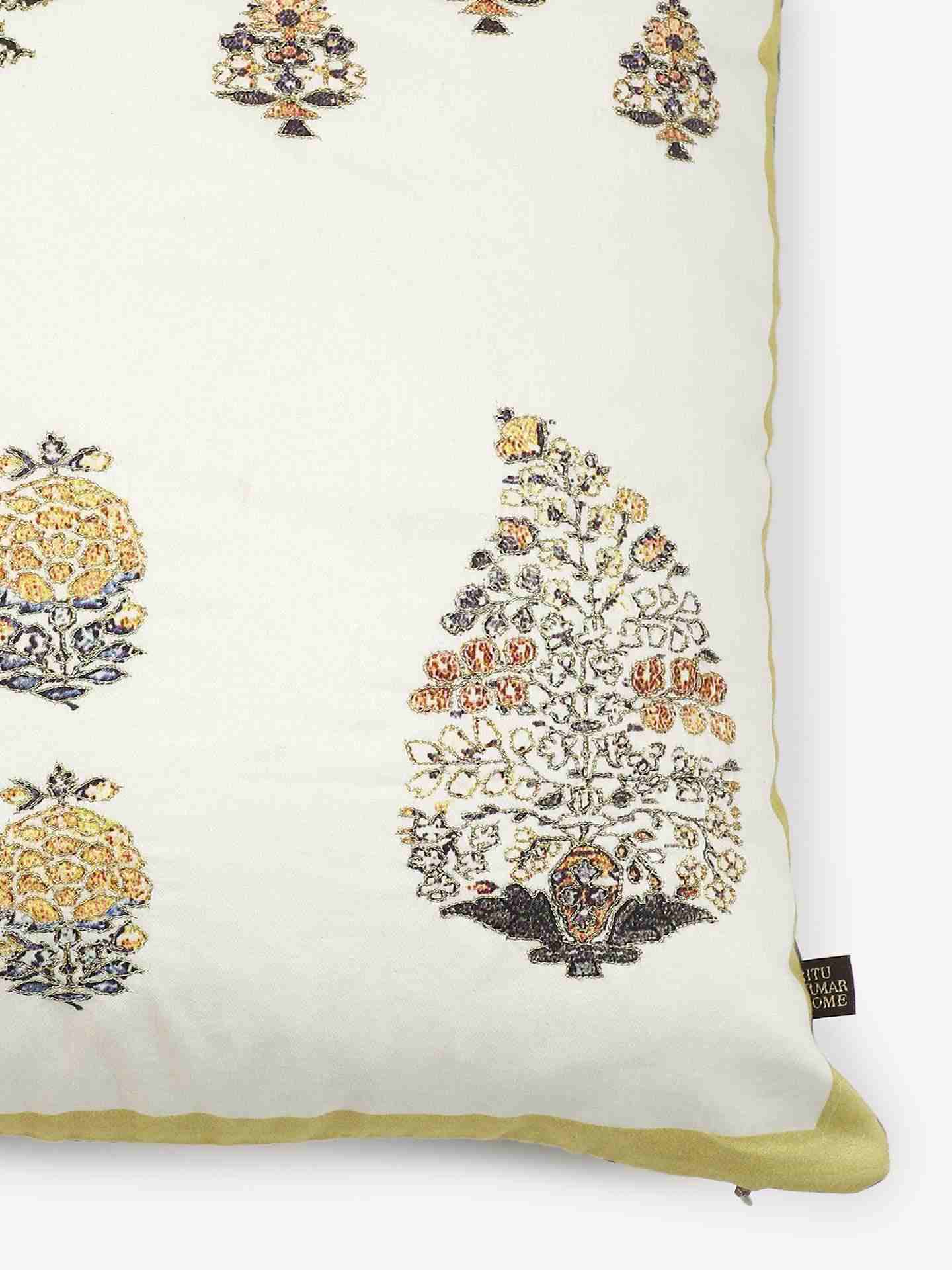 Yellow Kashmiri Booti Cotton Cushion