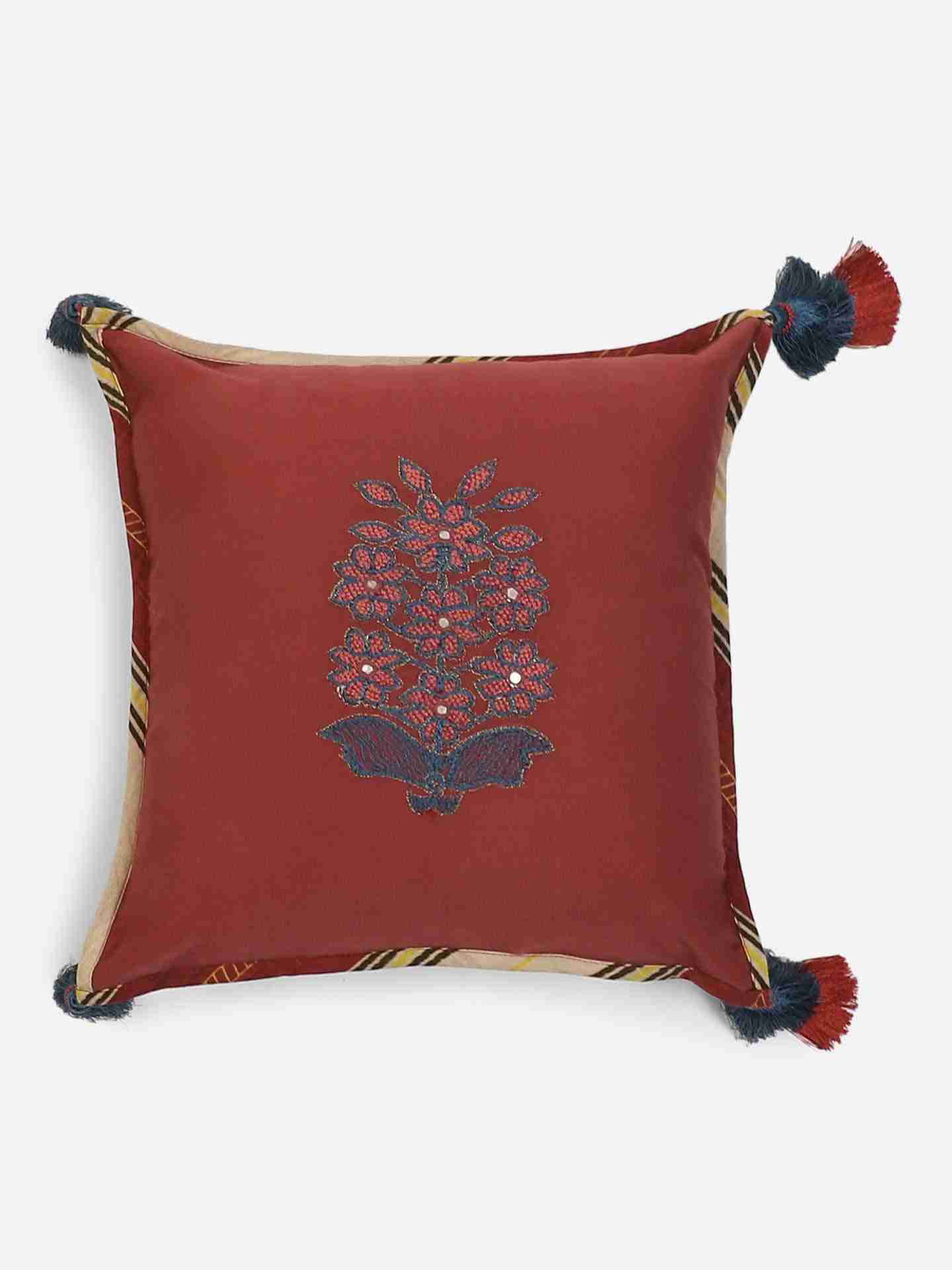 Maroon Kashmiri Booti Cotton Cushion