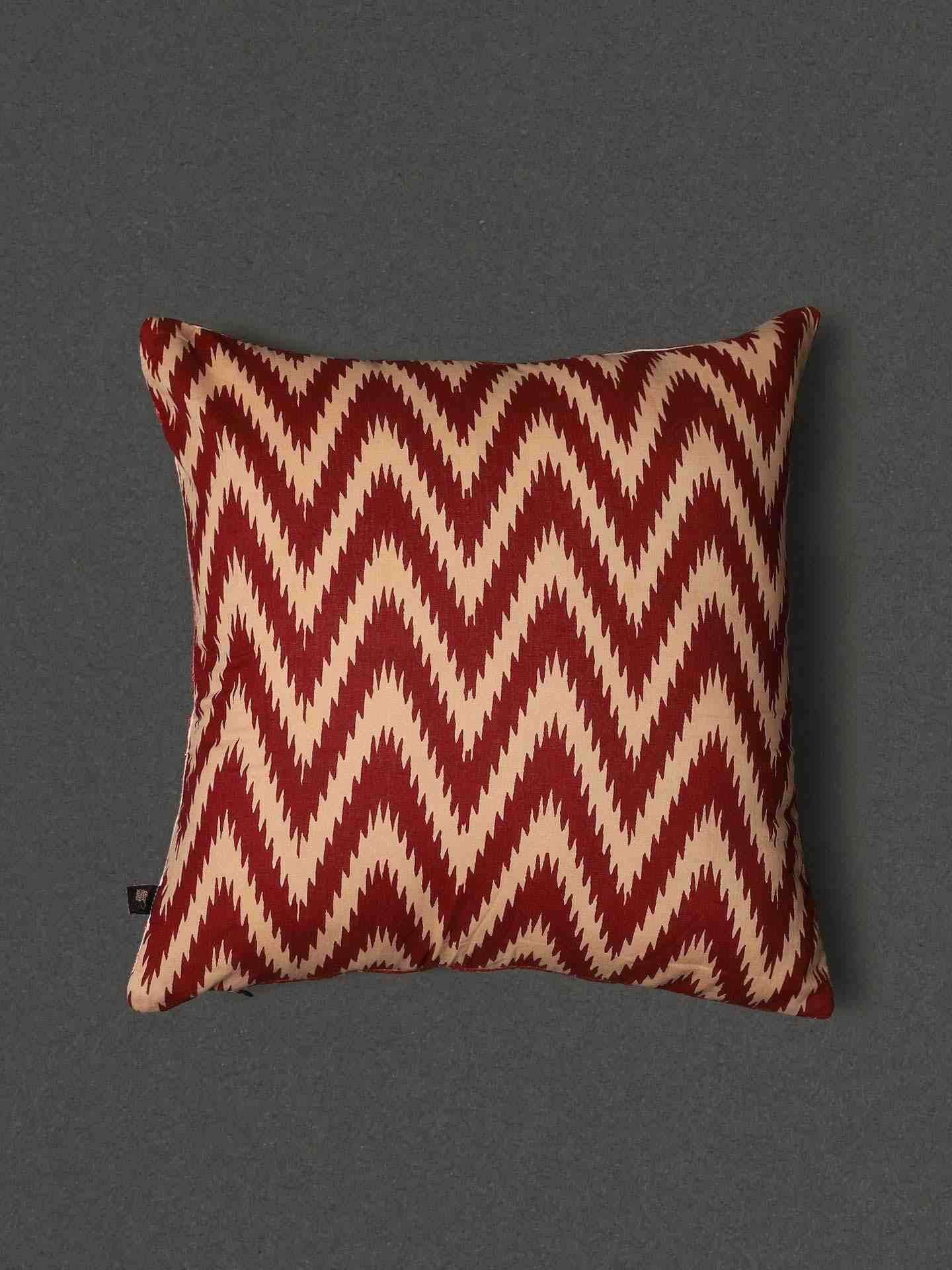 Ecru & Red Flora Cotton Cushion Cover