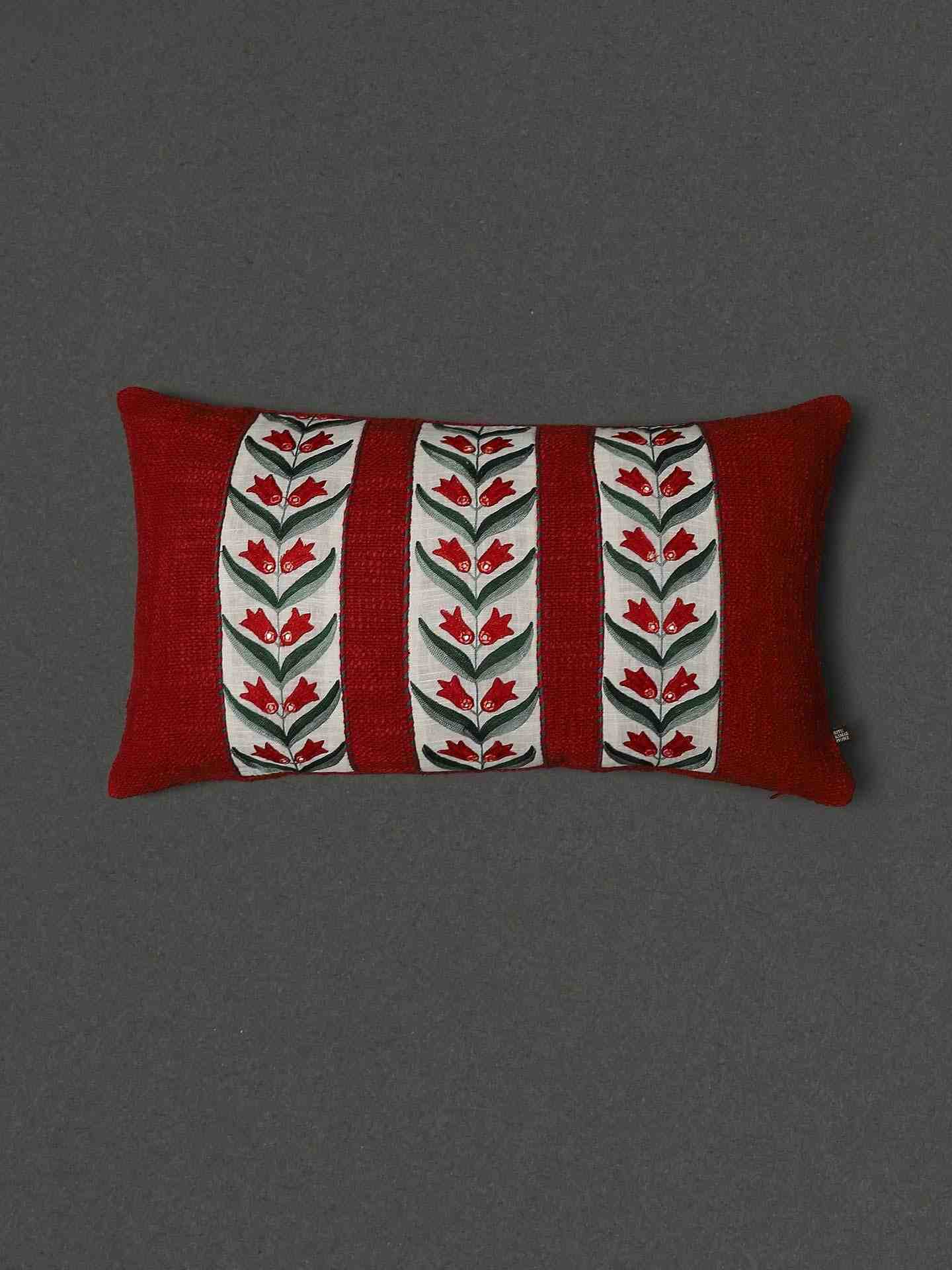 Beige & Red Flora Cotton Cushion