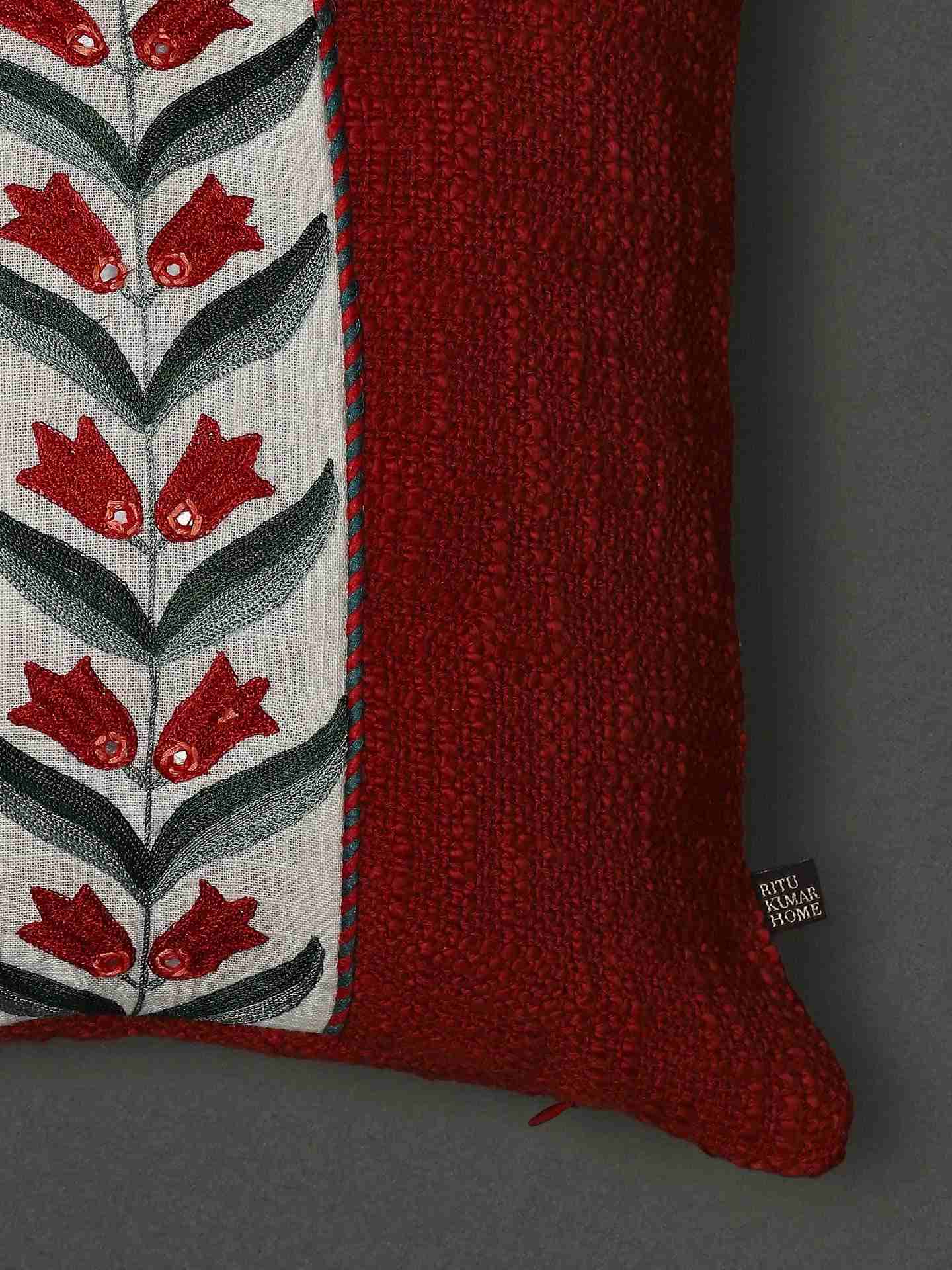 Beige & Red Flora Cotton Cushion