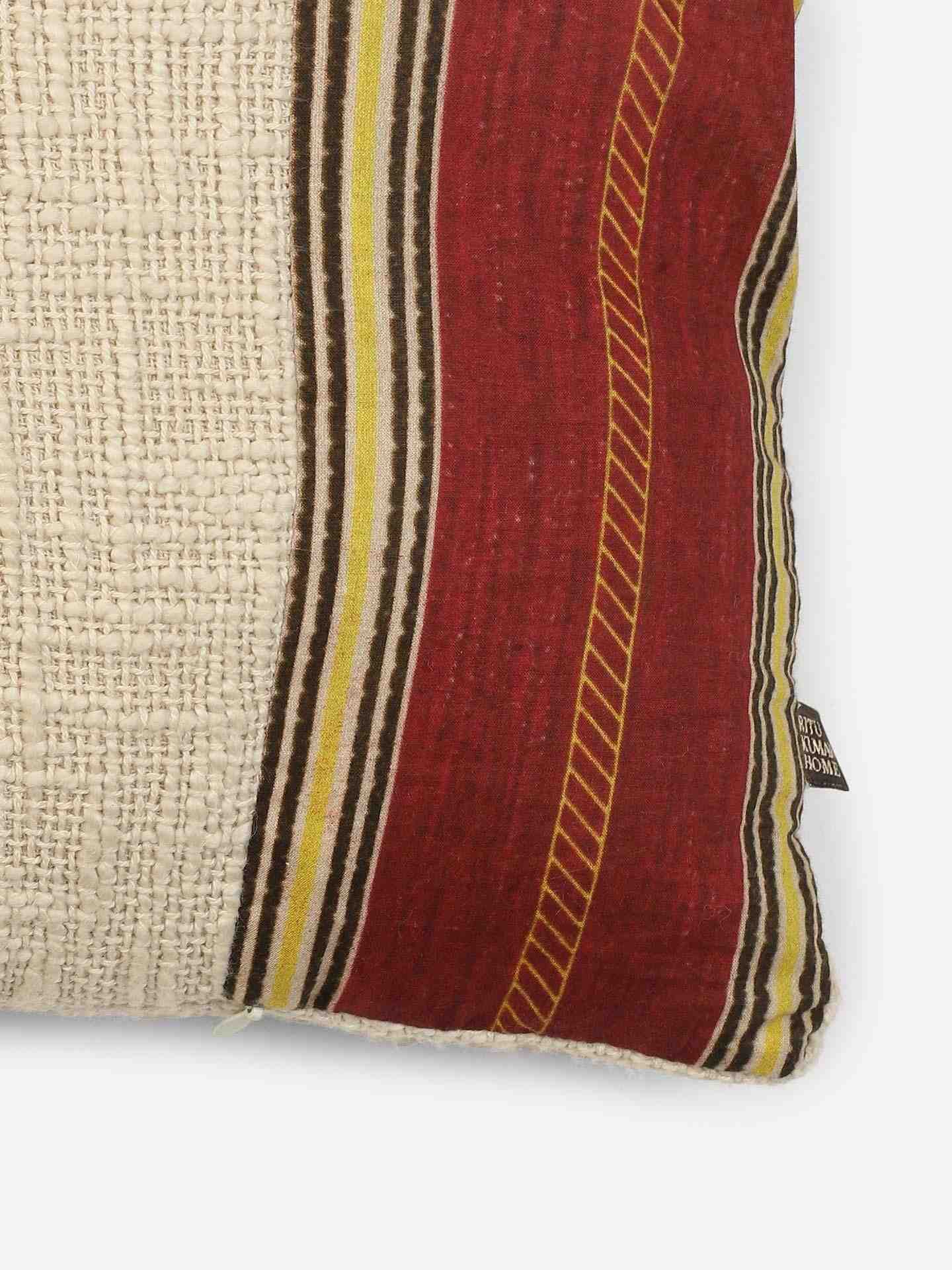 Ivory & Red Kashmiri Booti Cotton Cushion