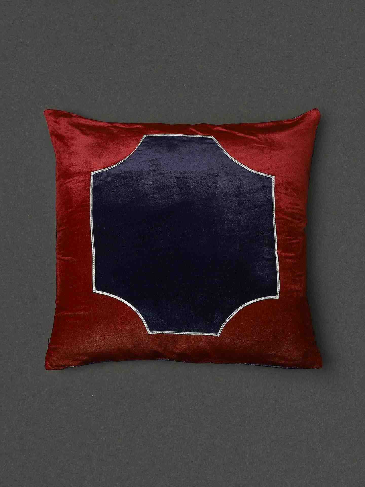 Blue & Red Amer Fort Velvet Cushion Cover