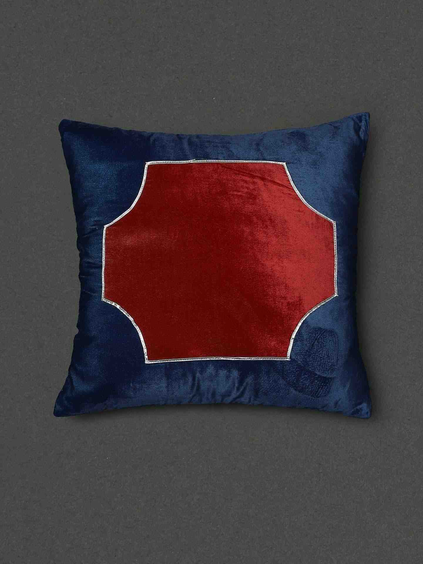 Blue & Red Amer Fort Velvet Cushion Cover