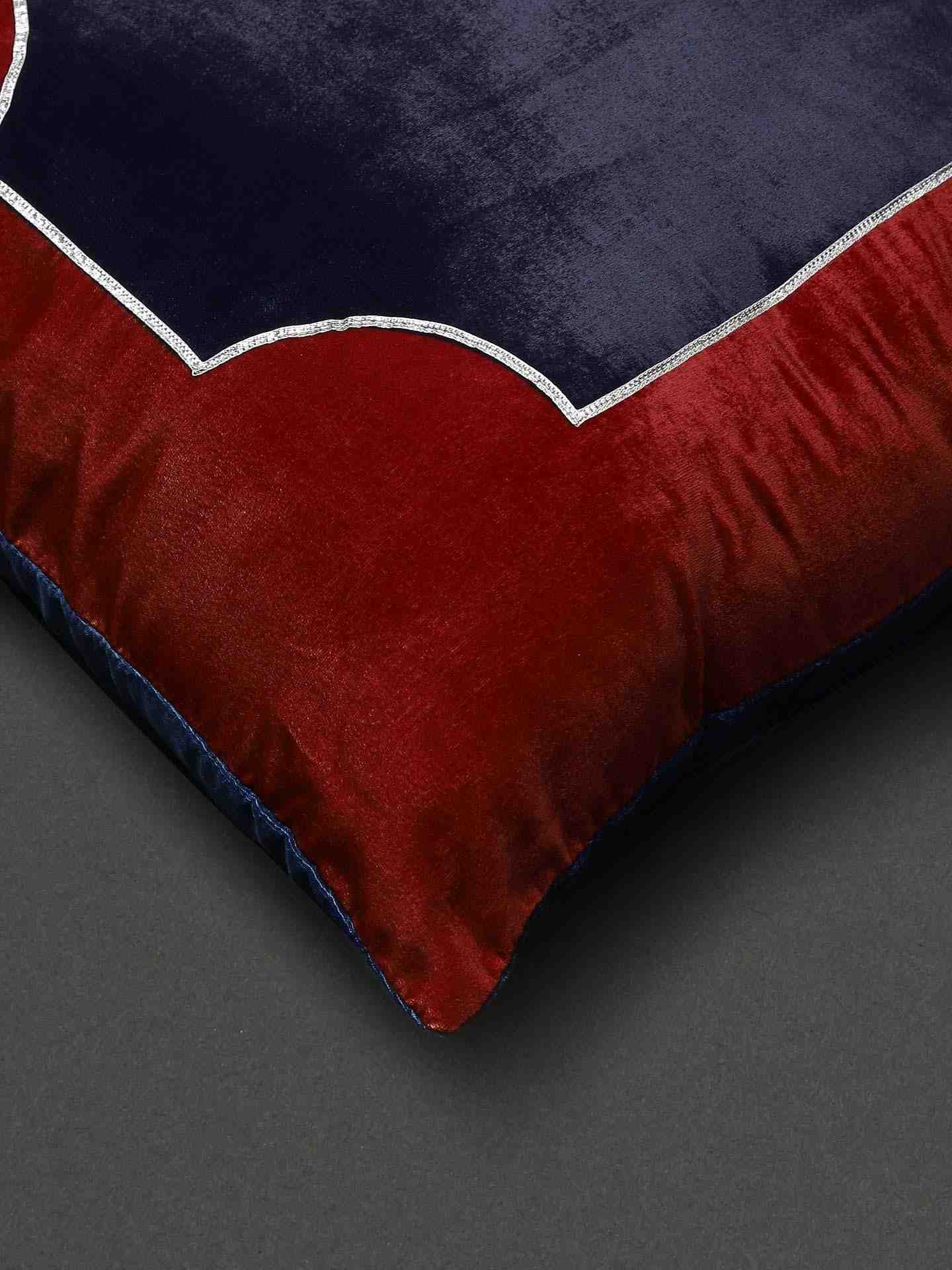 Blue & Red Amer Fort Velvet Cushion Cover