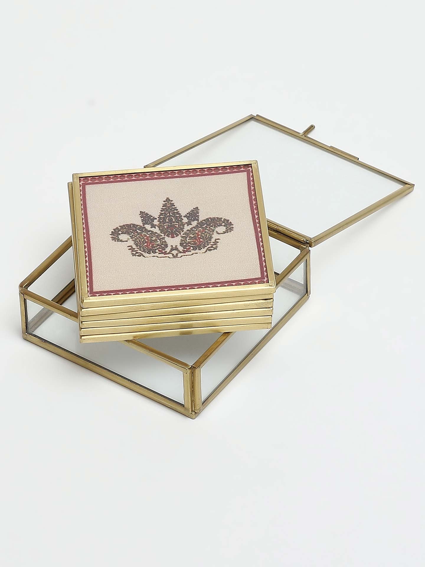 Beige Kashmiri Booti Coasters (Set Of 6)