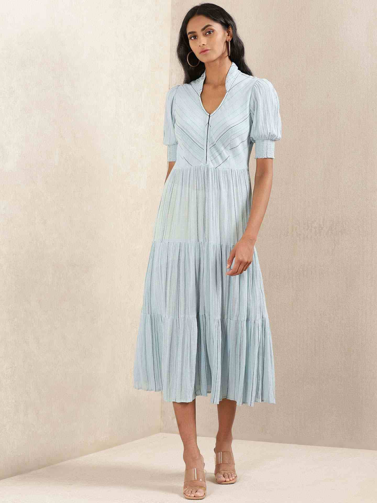 Blue Quint Yarn-Dyed Cotton Dress