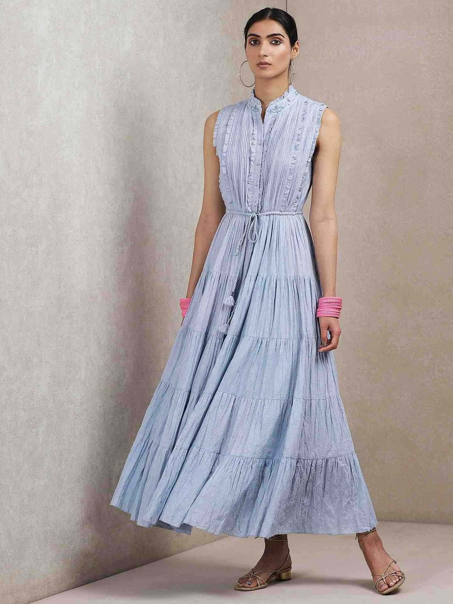 Powder Blue Potpourri Cotton Dress