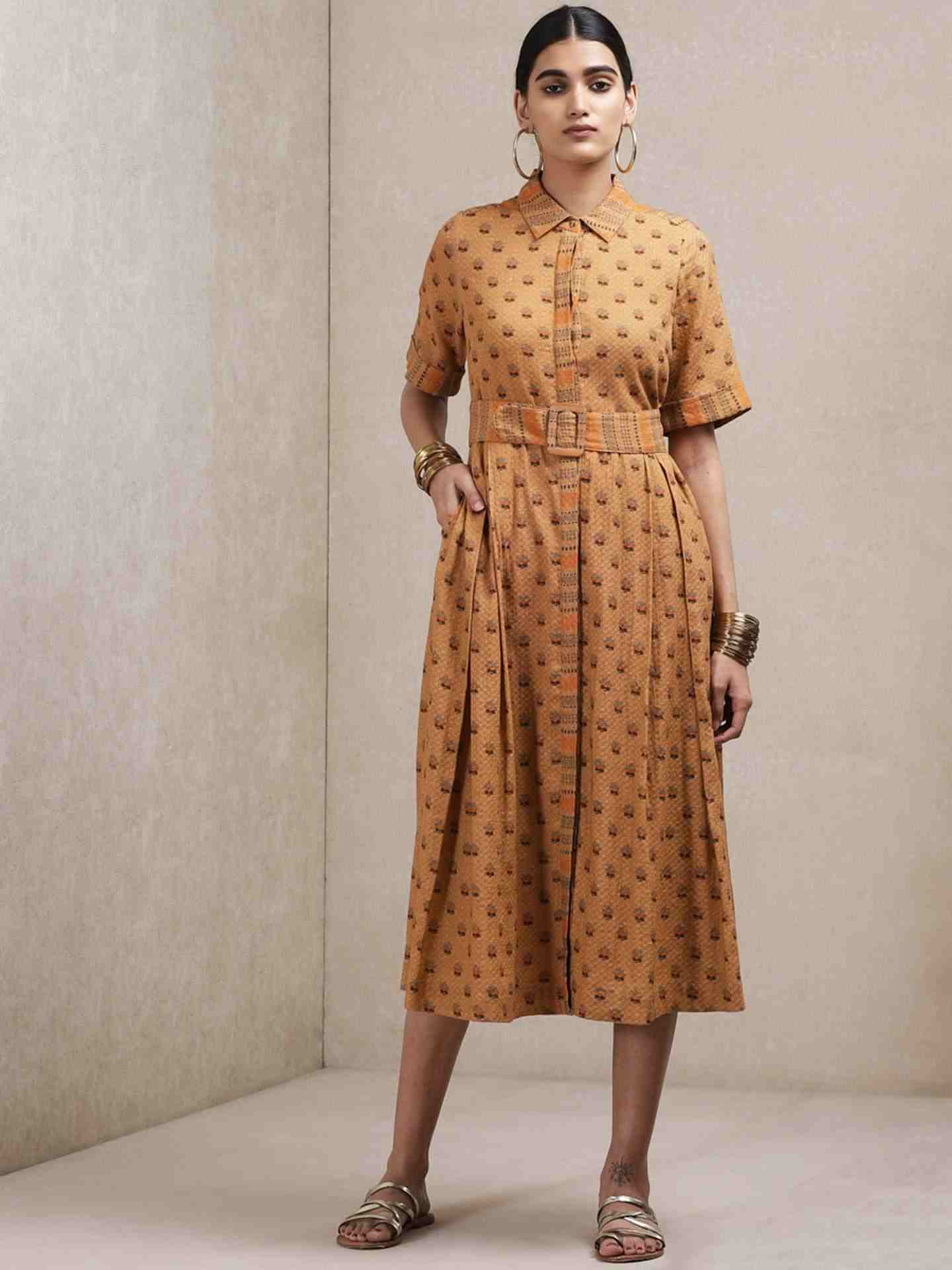 Brown Classic Cotton Shirt Dress