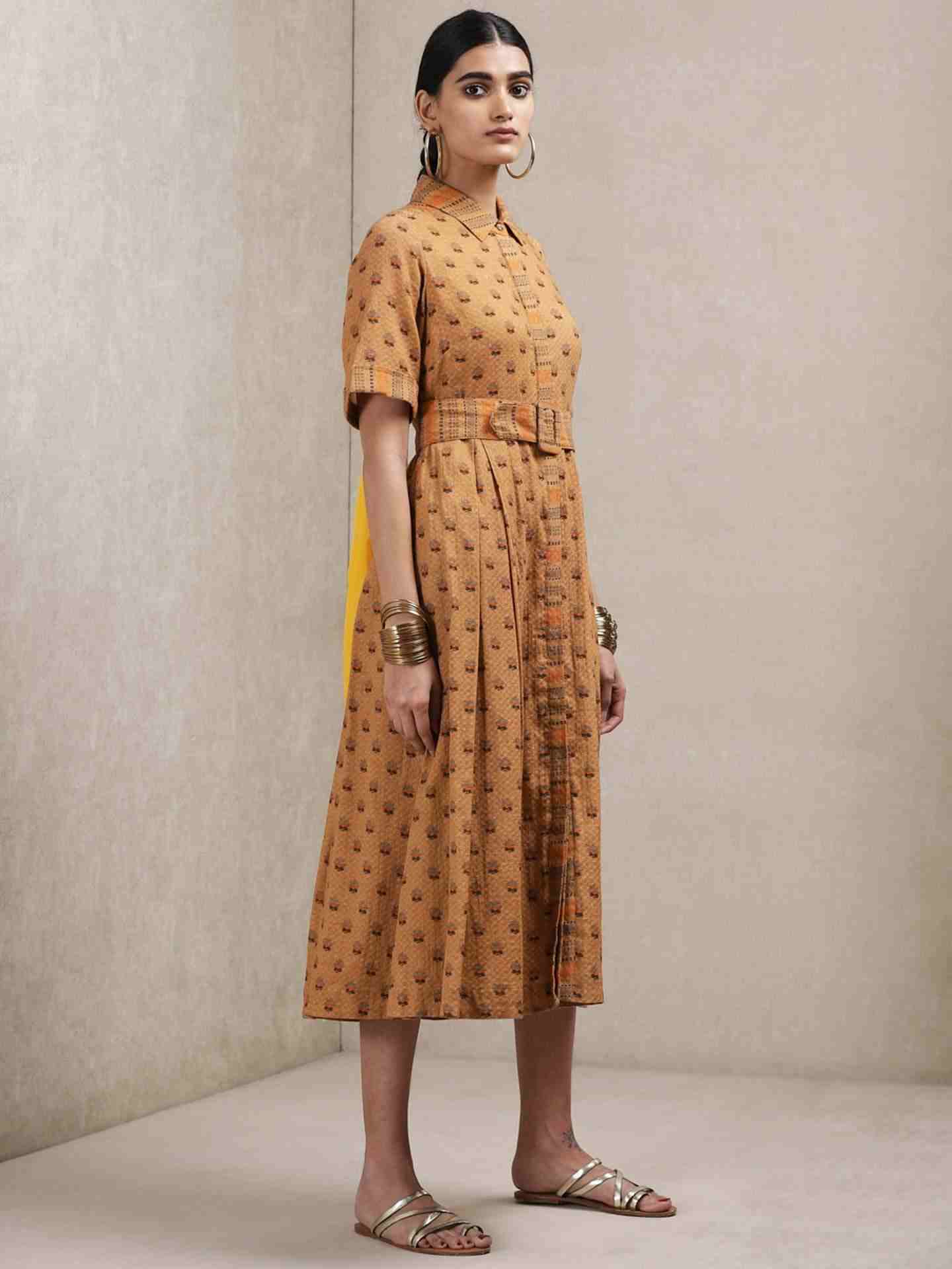 Brown Classic Cotton Shirt Dress