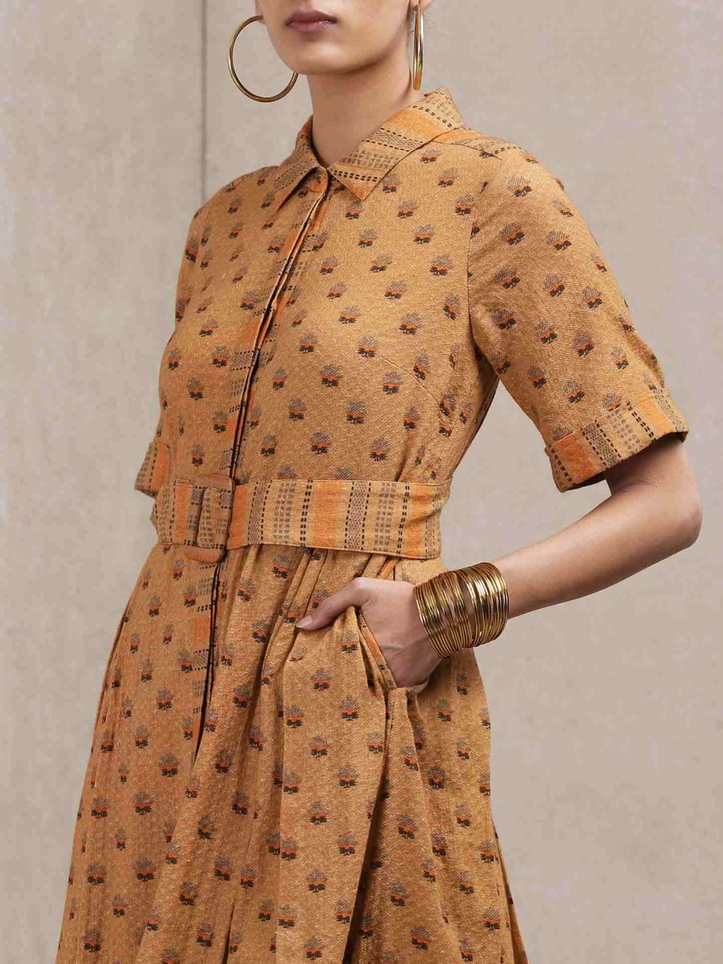 Brown Classic Cotton Shirt Dress