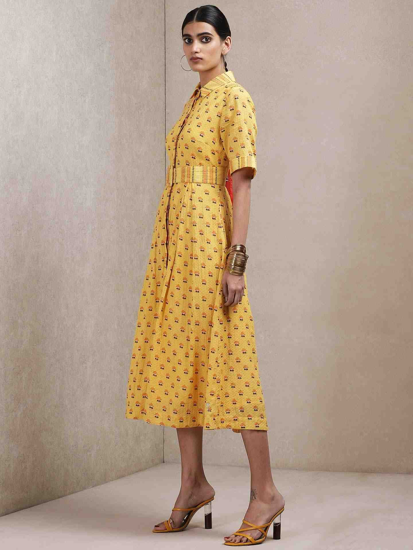 Yellow Classic Cotton Shirt Dress
