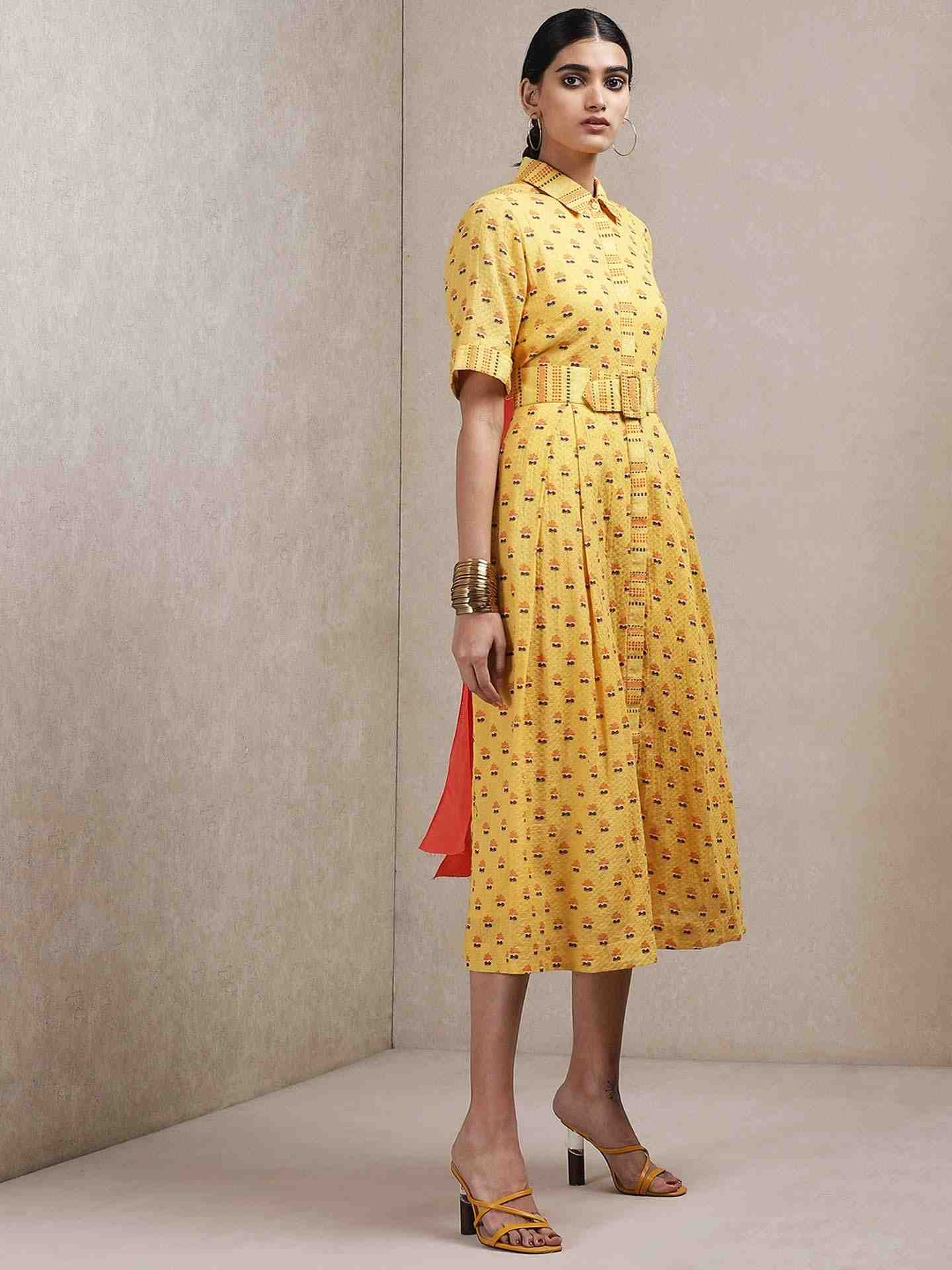 Yellow Classic Cotton Shirt Dress