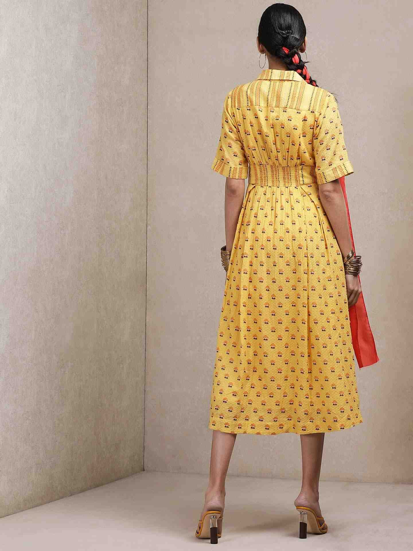 Yellow Classic Cotton Shirt Dress