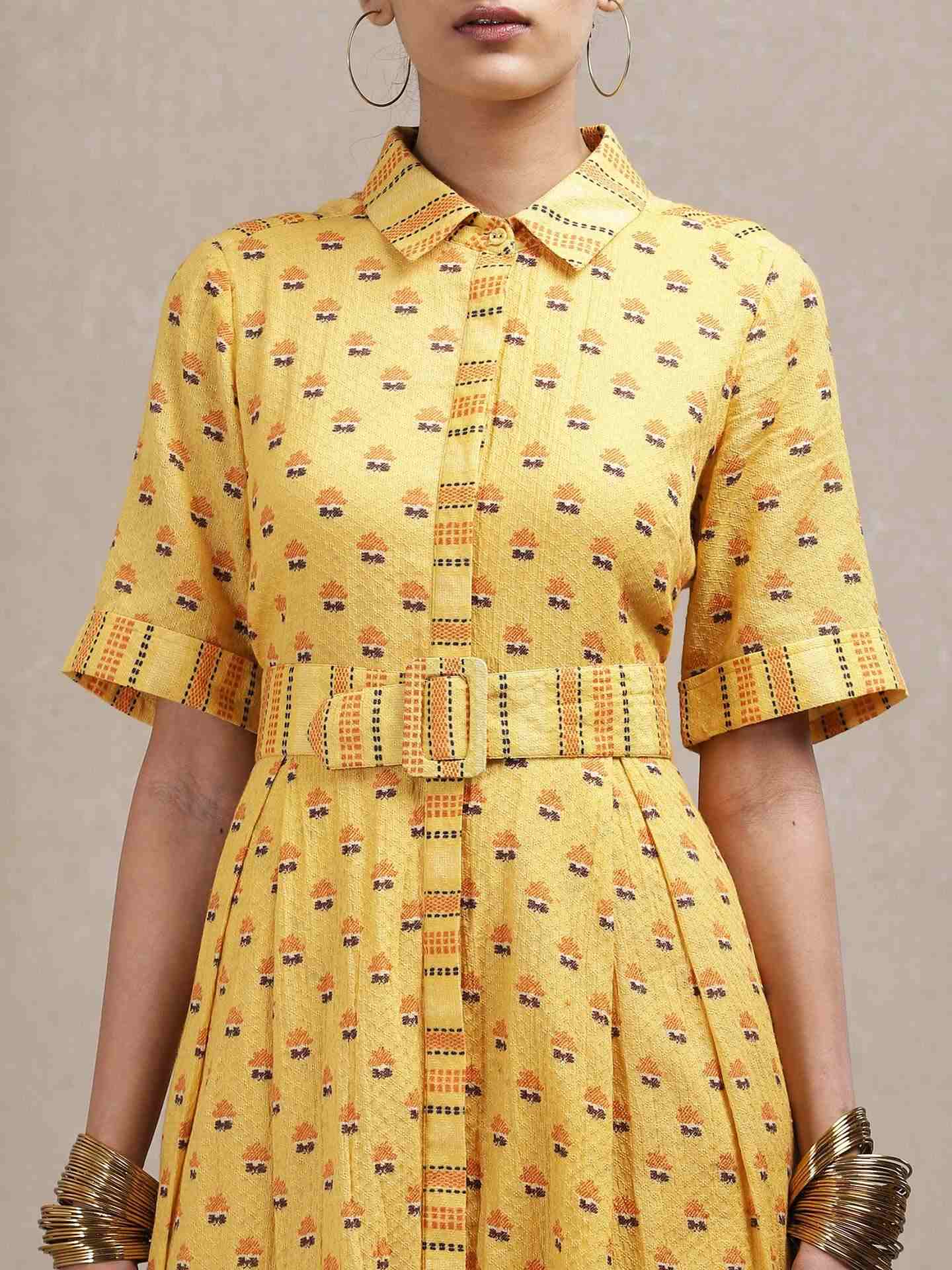 Yellow Classic Cotton Shirt Dress