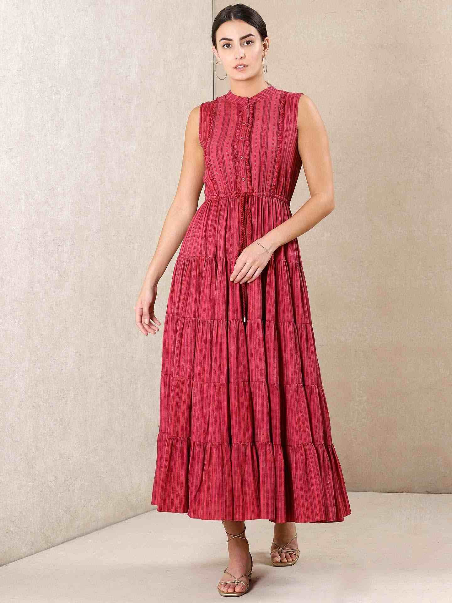 Red Modern Minimalist Yarn-Dyed  Dress