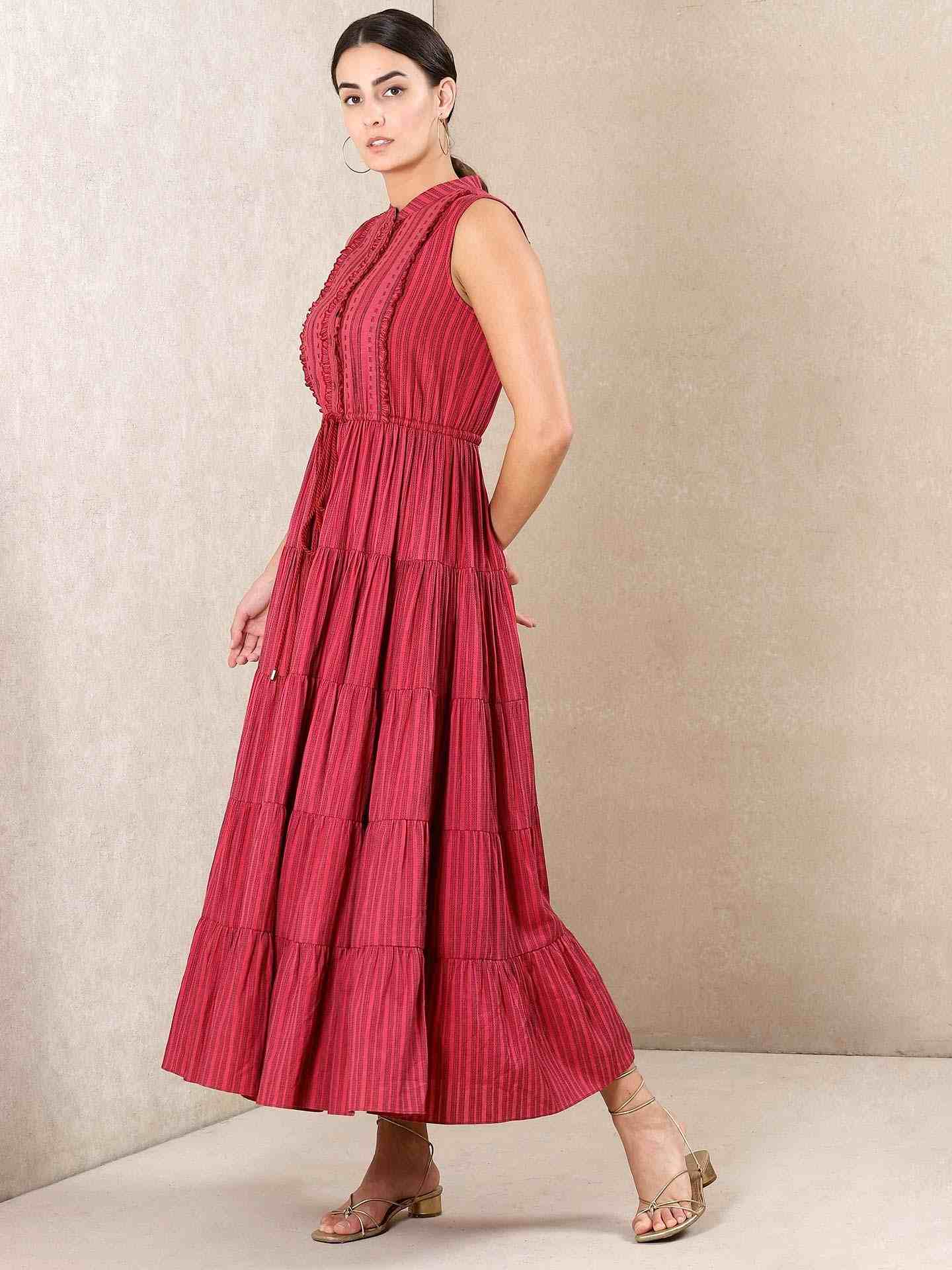 Red Modern Minimalist Yarn-Dyed  Dress