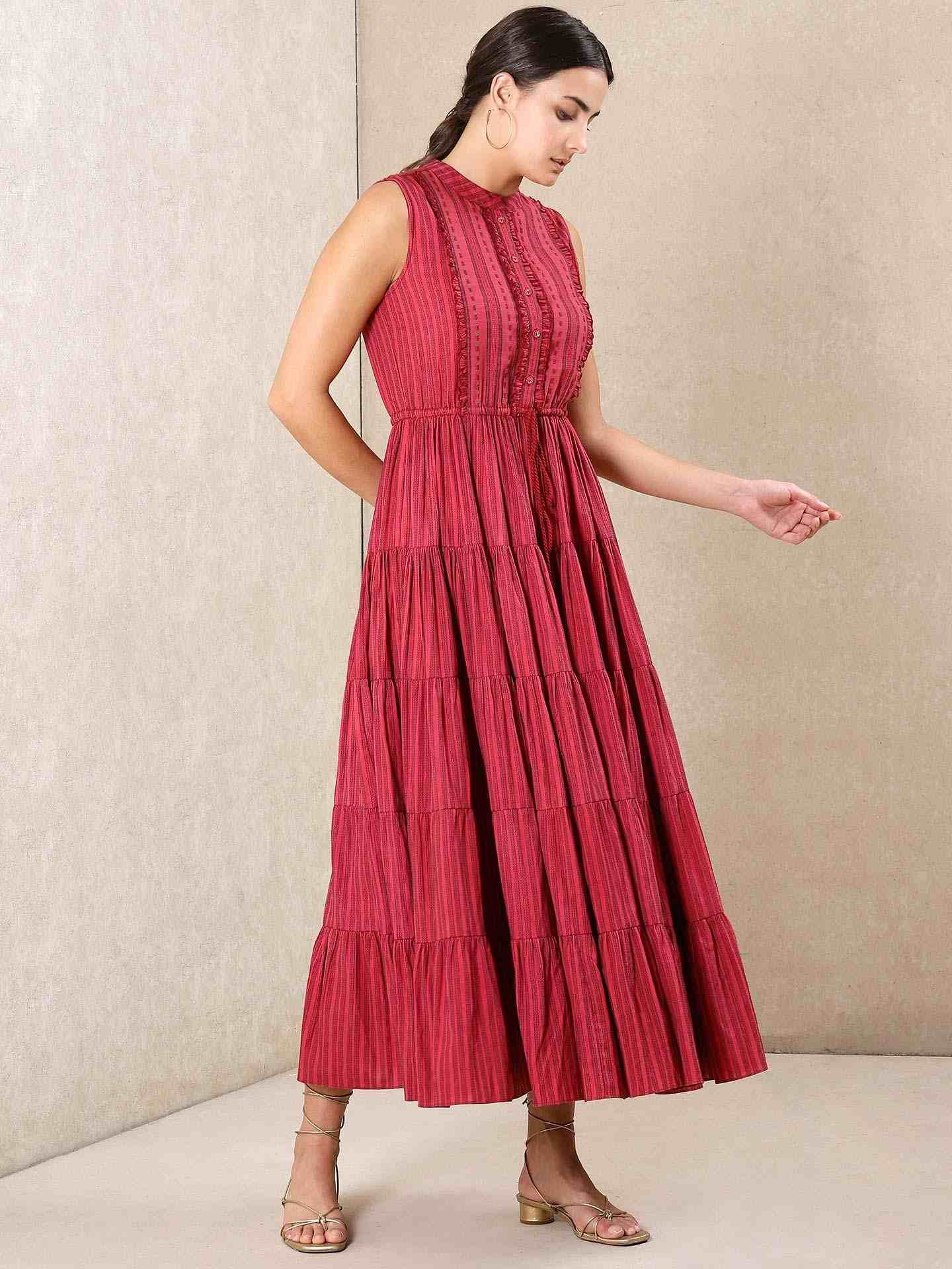 Red Modern Minimalist Yarn-Dyed  Dress