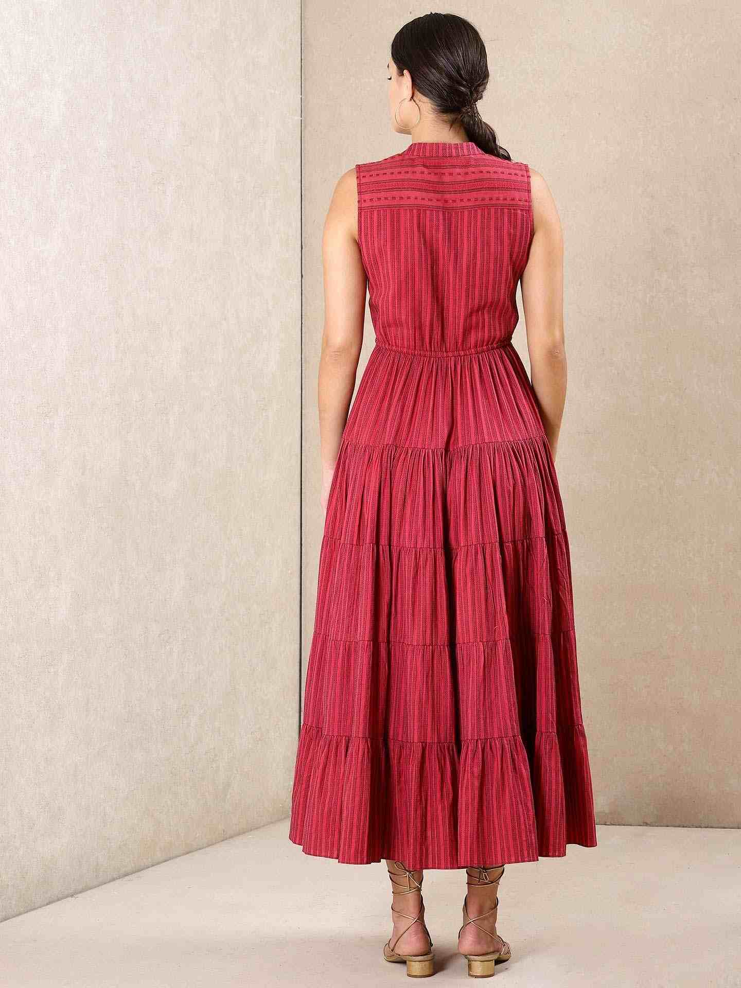 Red Modern Minimalist Yarn-Dyed  Dress