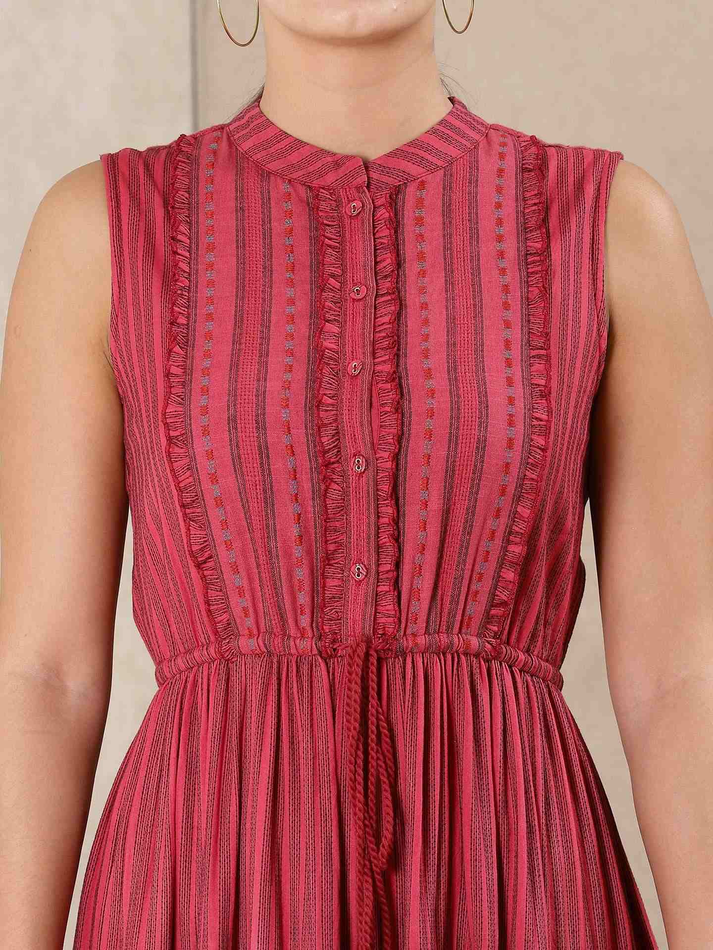 Red Modern Minimalist Yarn-Dyed  Dress