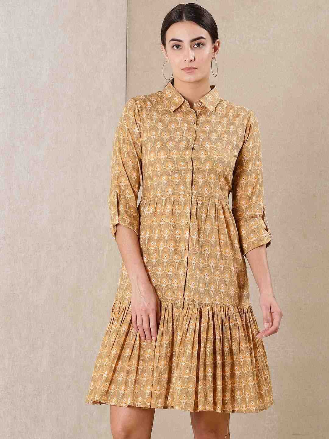 Beige Modern Minimalist Cotton Dress