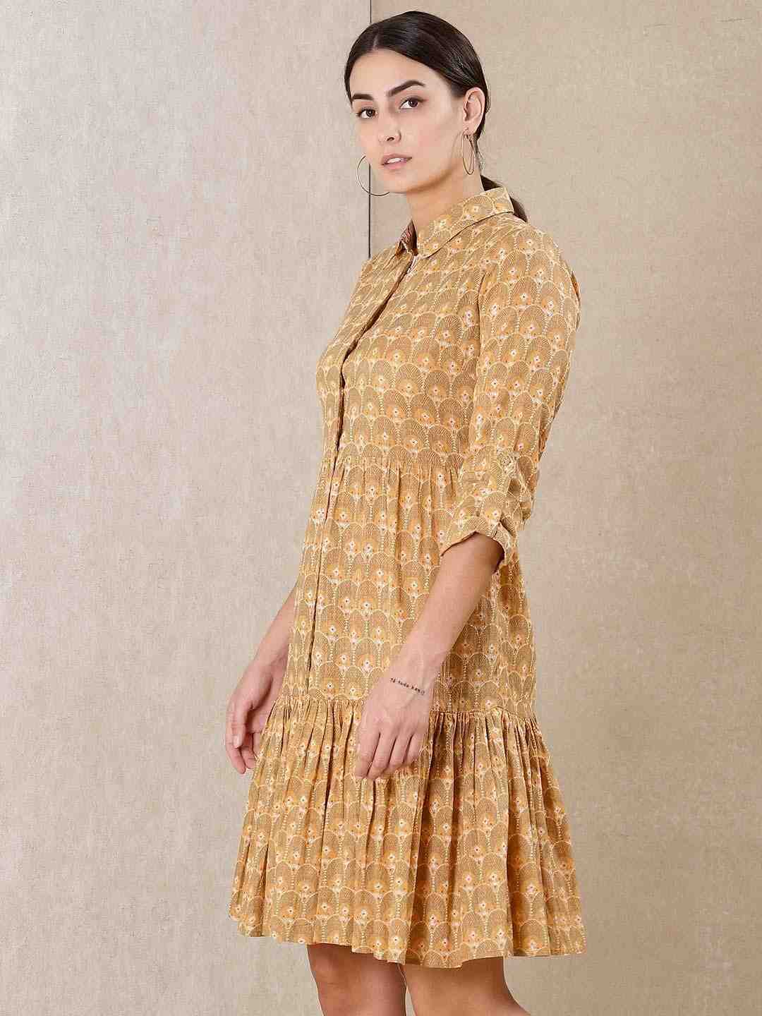 Beige Modern Minimalist Cotton Dress