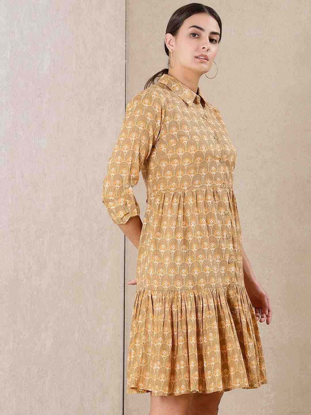 Beige Modern Minimalist Cotton Dress
