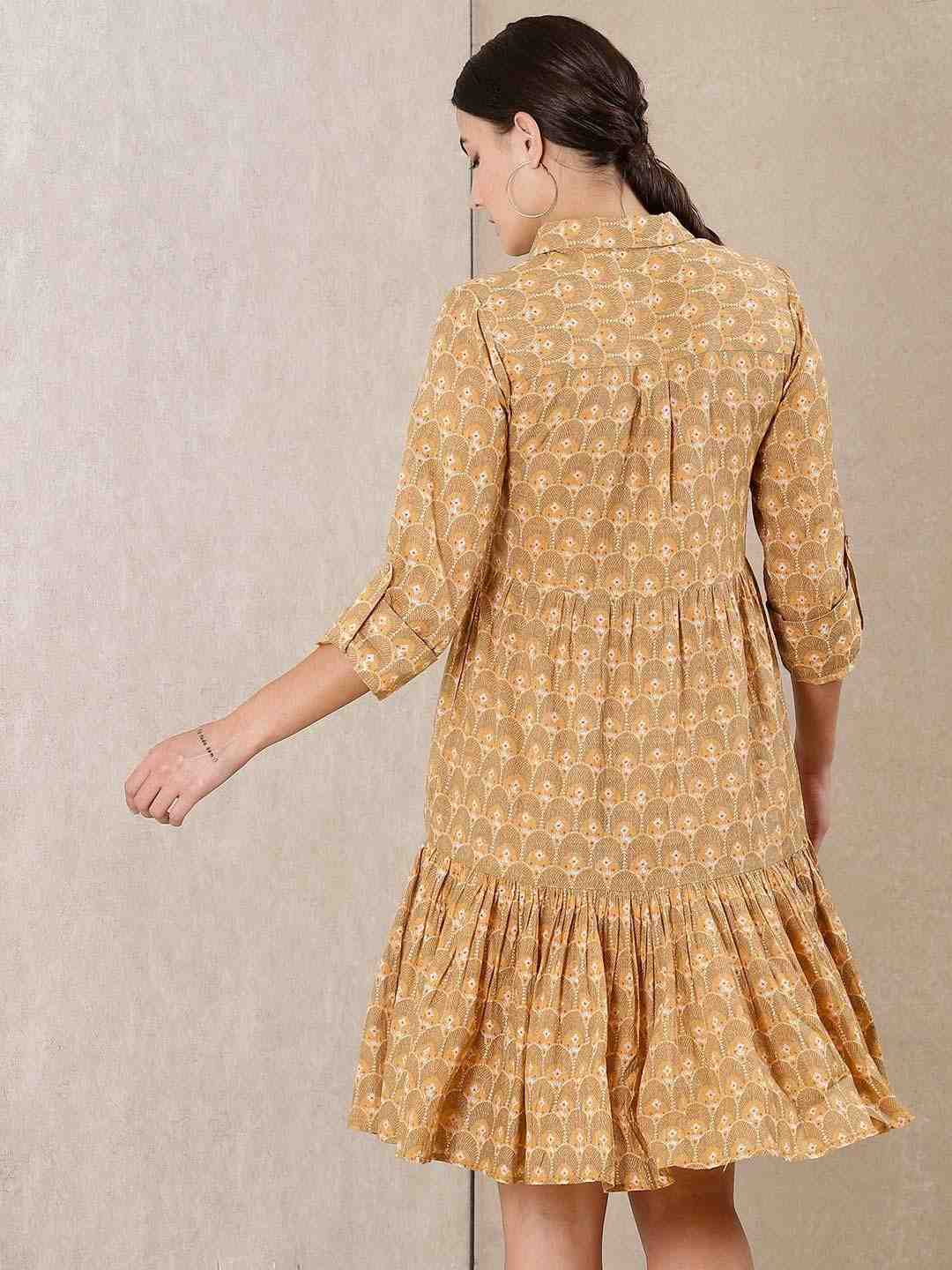 Beige Modern Minimalist Cotton Dress