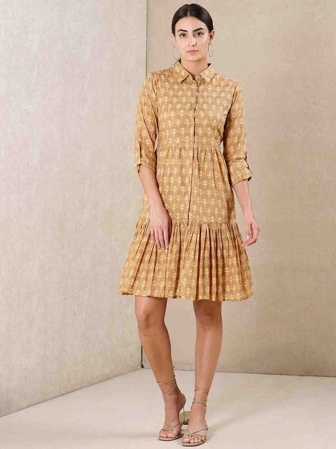 Beige Modern Minimalist Cotton Dress