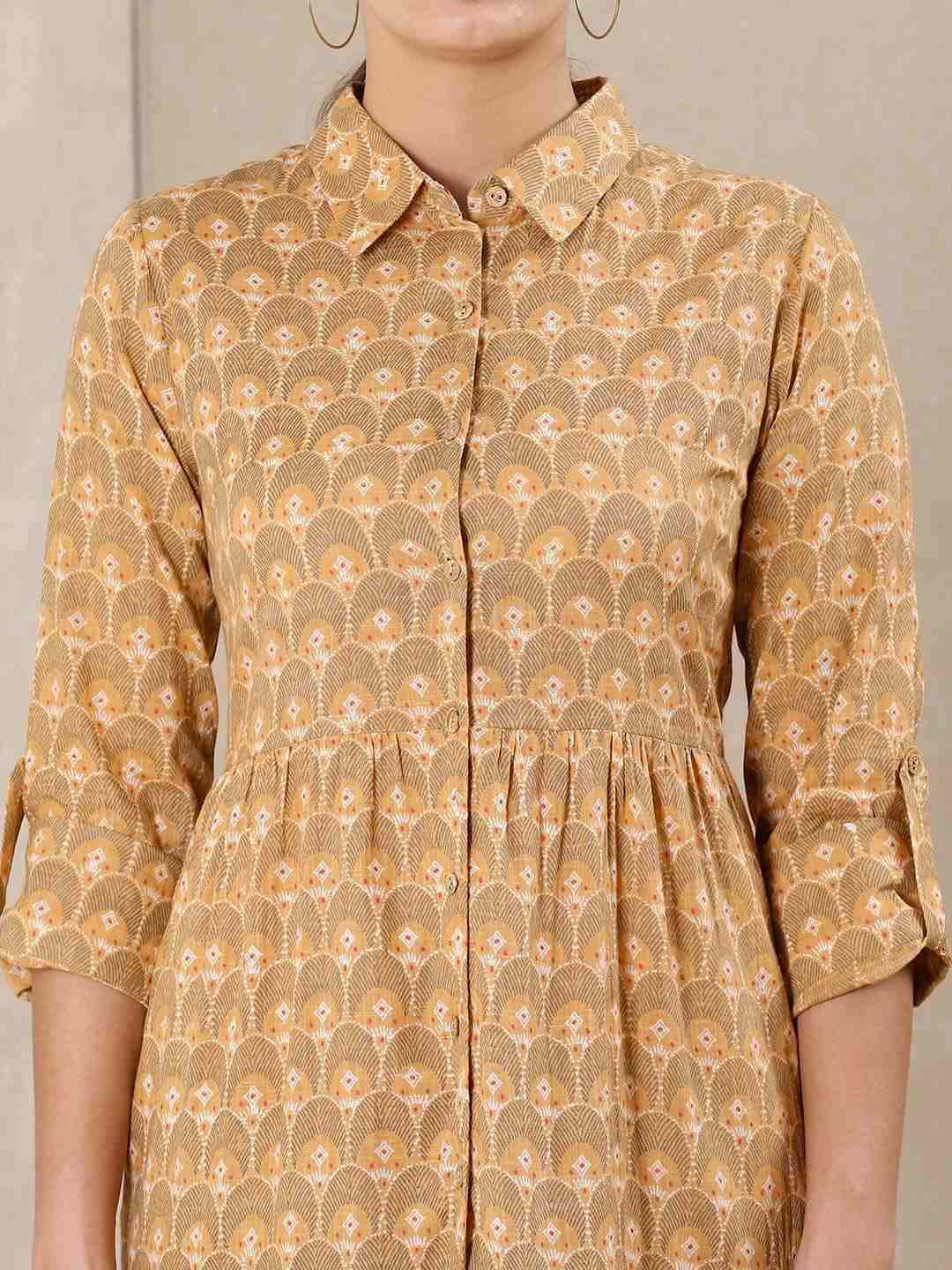 Beige Modern Minimalist Cotton Dress