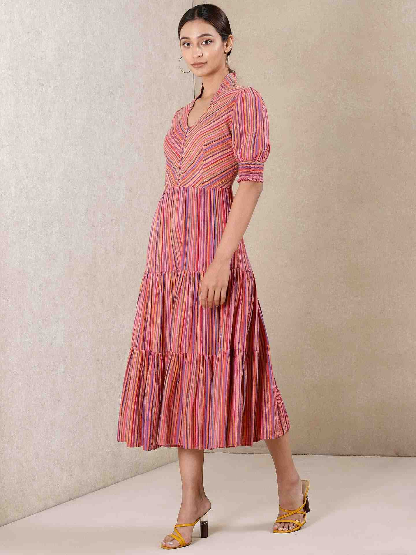 Pink Modern Minimalist Yarn-Dyed  Dress