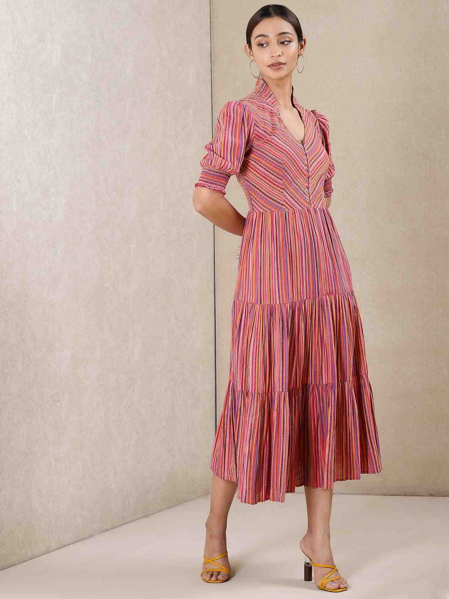 Pink Modern Minimalist Yarn-Dyed  Dress