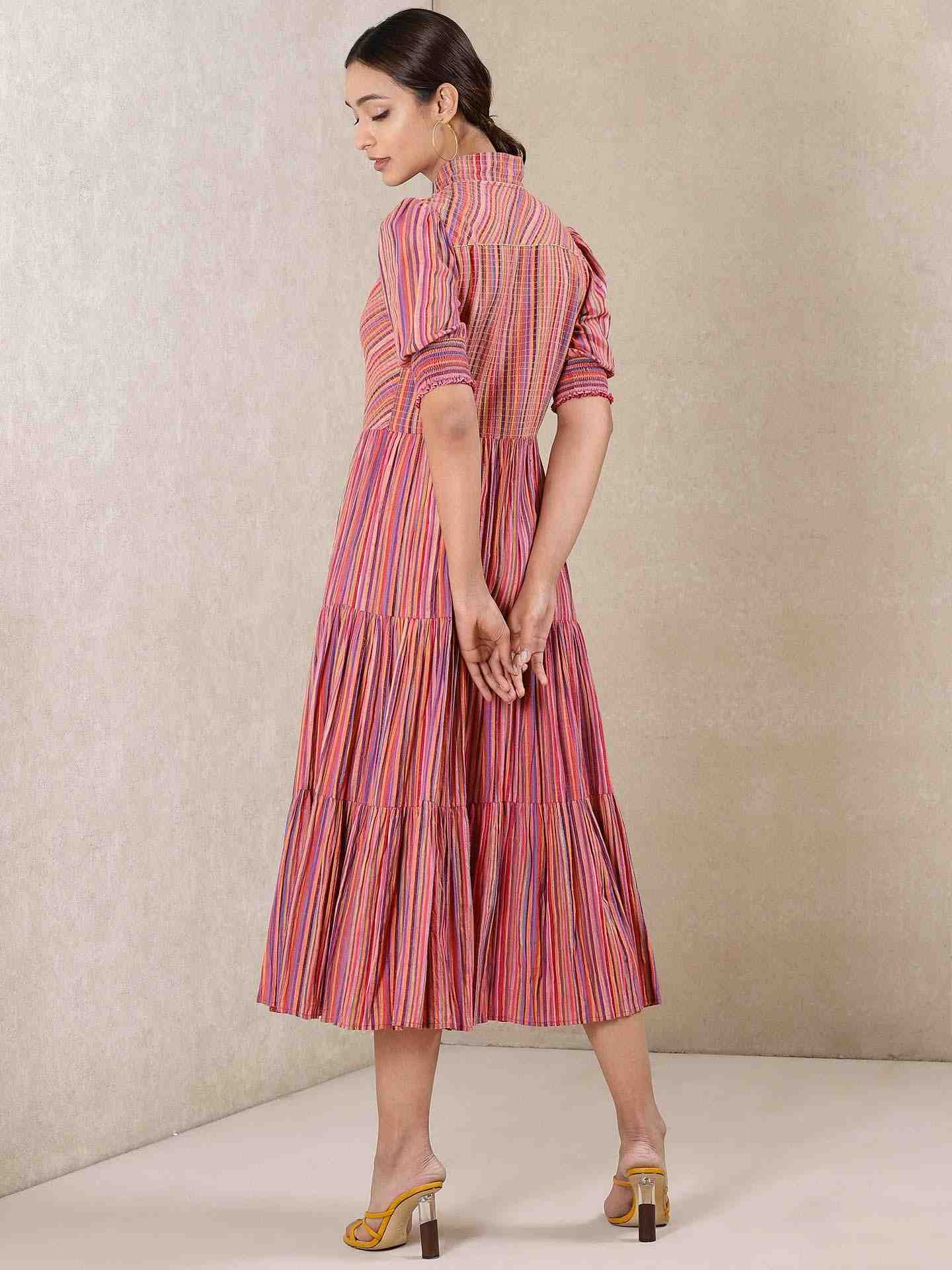 Pink Modern Minimalist Yarn-Dyed  Dress