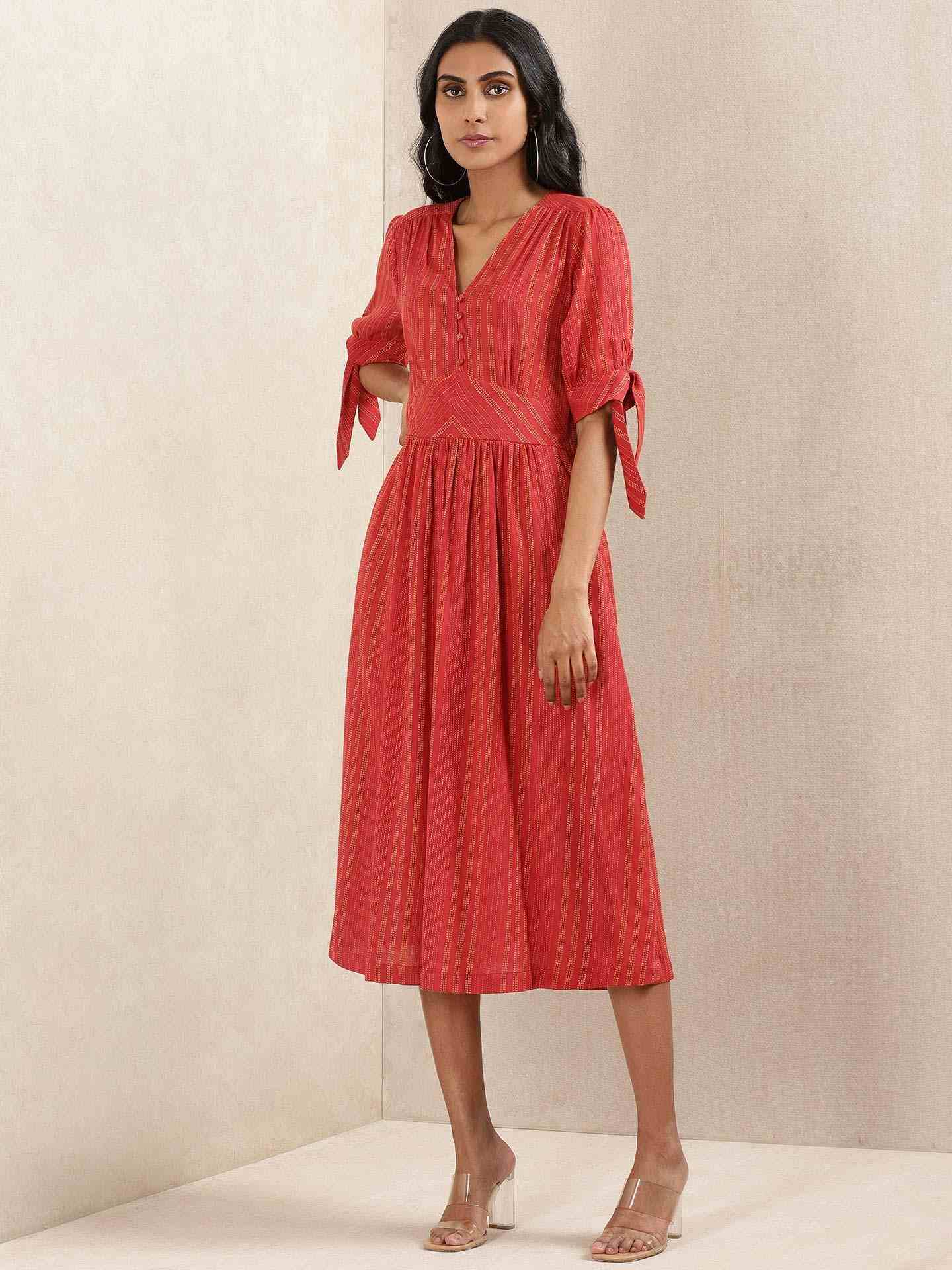 Red Quint Yarn-Dyed Cotton Dress