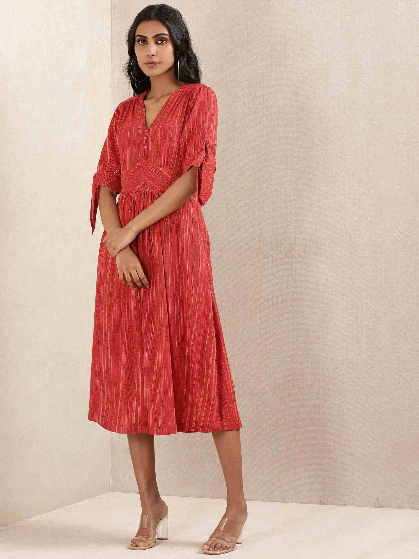 Red Quint Yarn-Dyed Cotton Dress