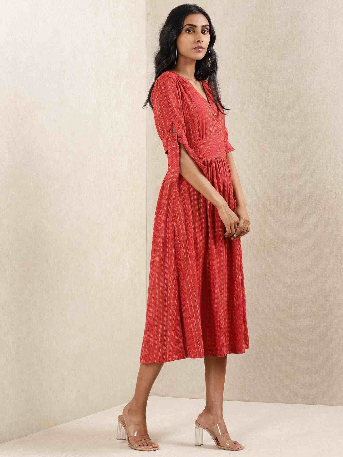 Red Quint Yarn-Dyed Cotton Dress