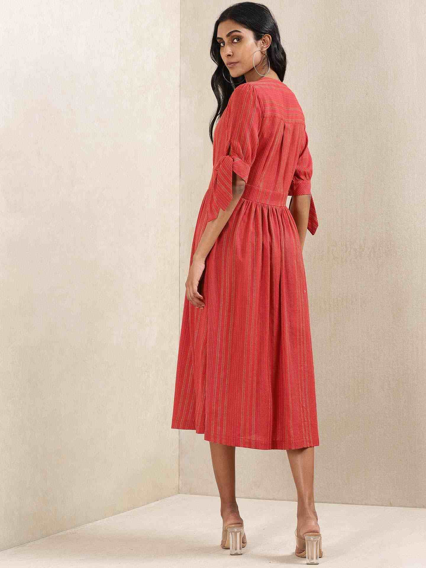 Red Quint Yarn-Dyed Cotton Dress