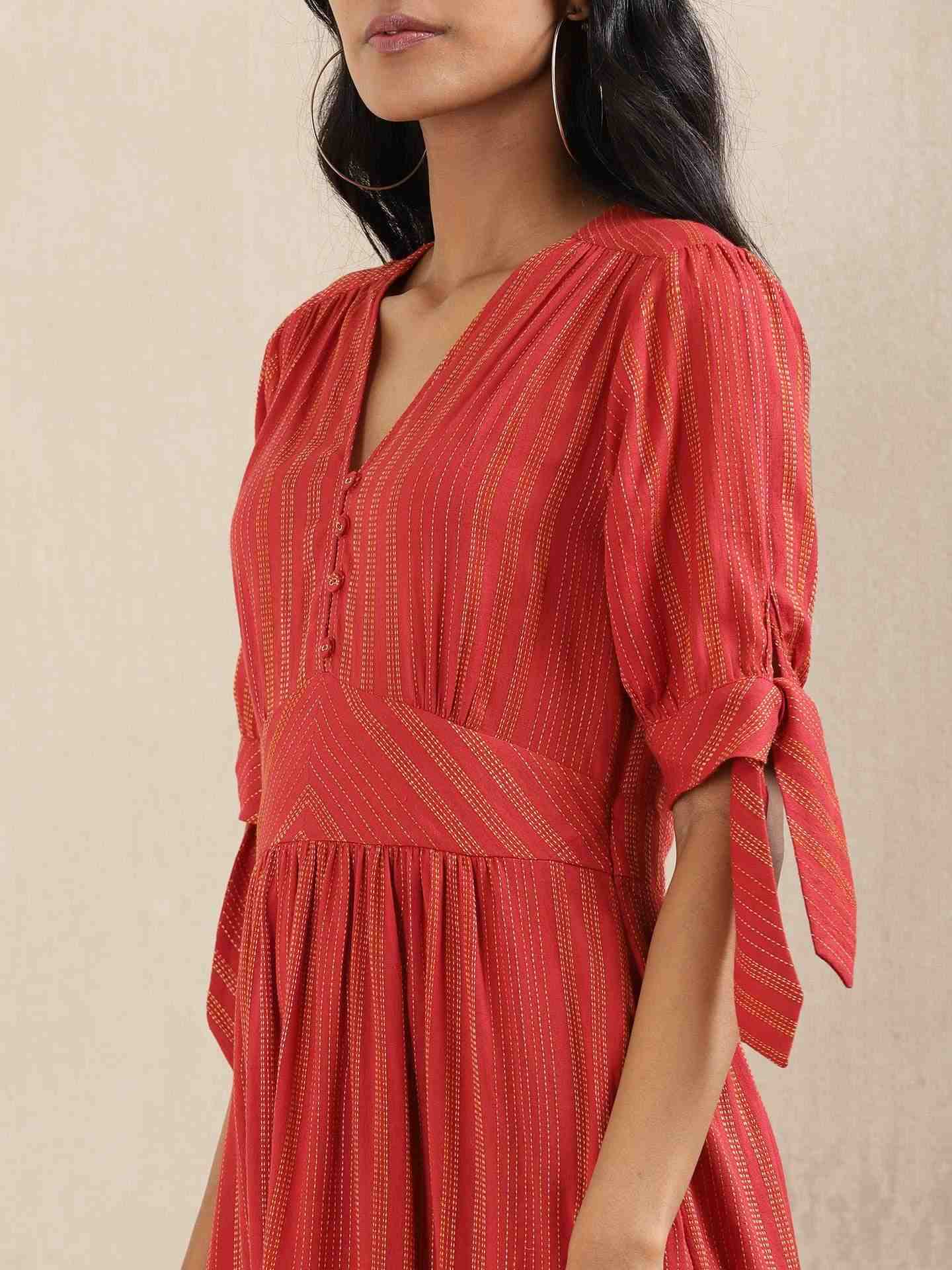 Red Quint Yarn-Dyed Cotton Dress