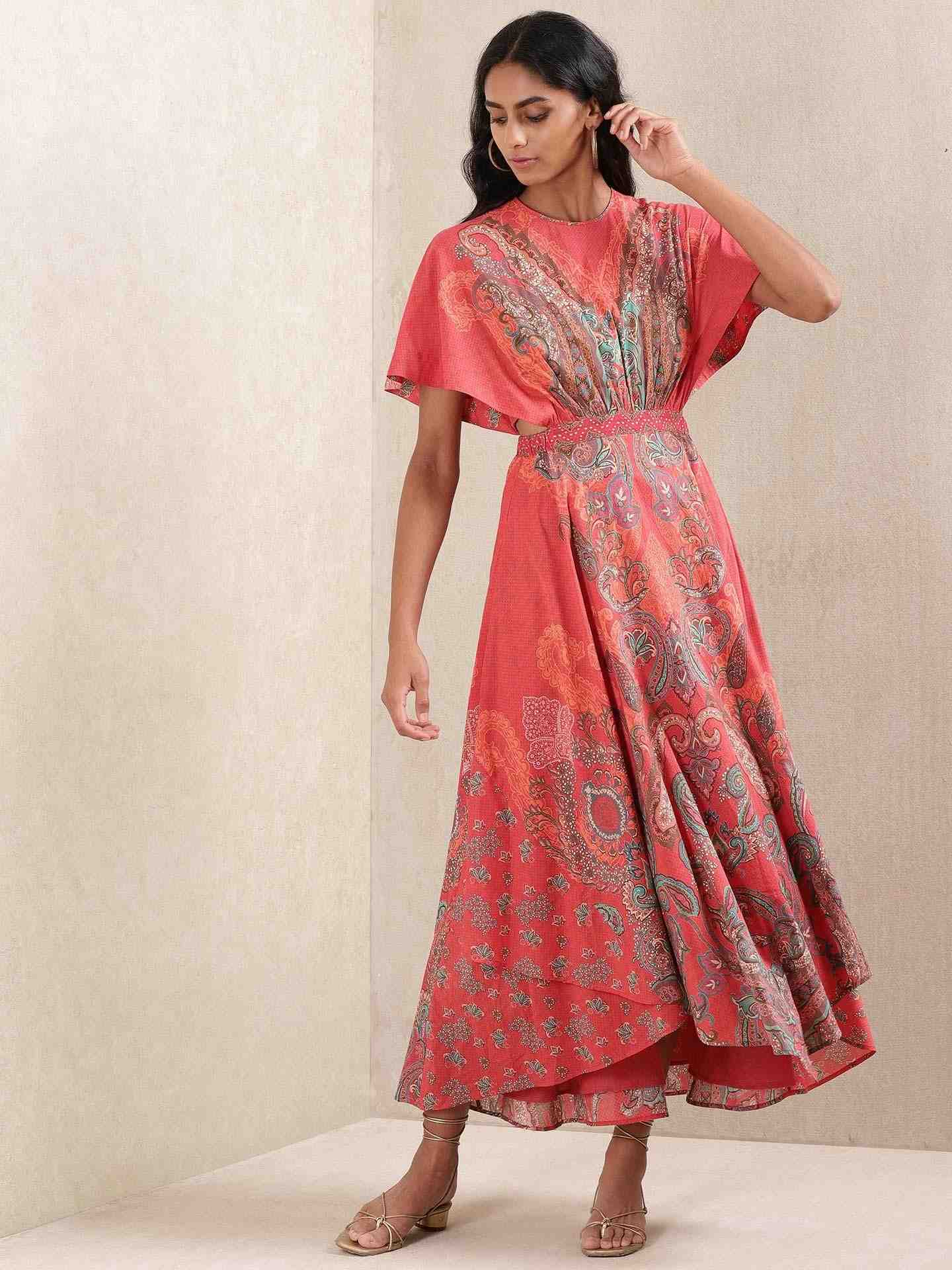 Red Meriyum Cotton Kaftan Dress