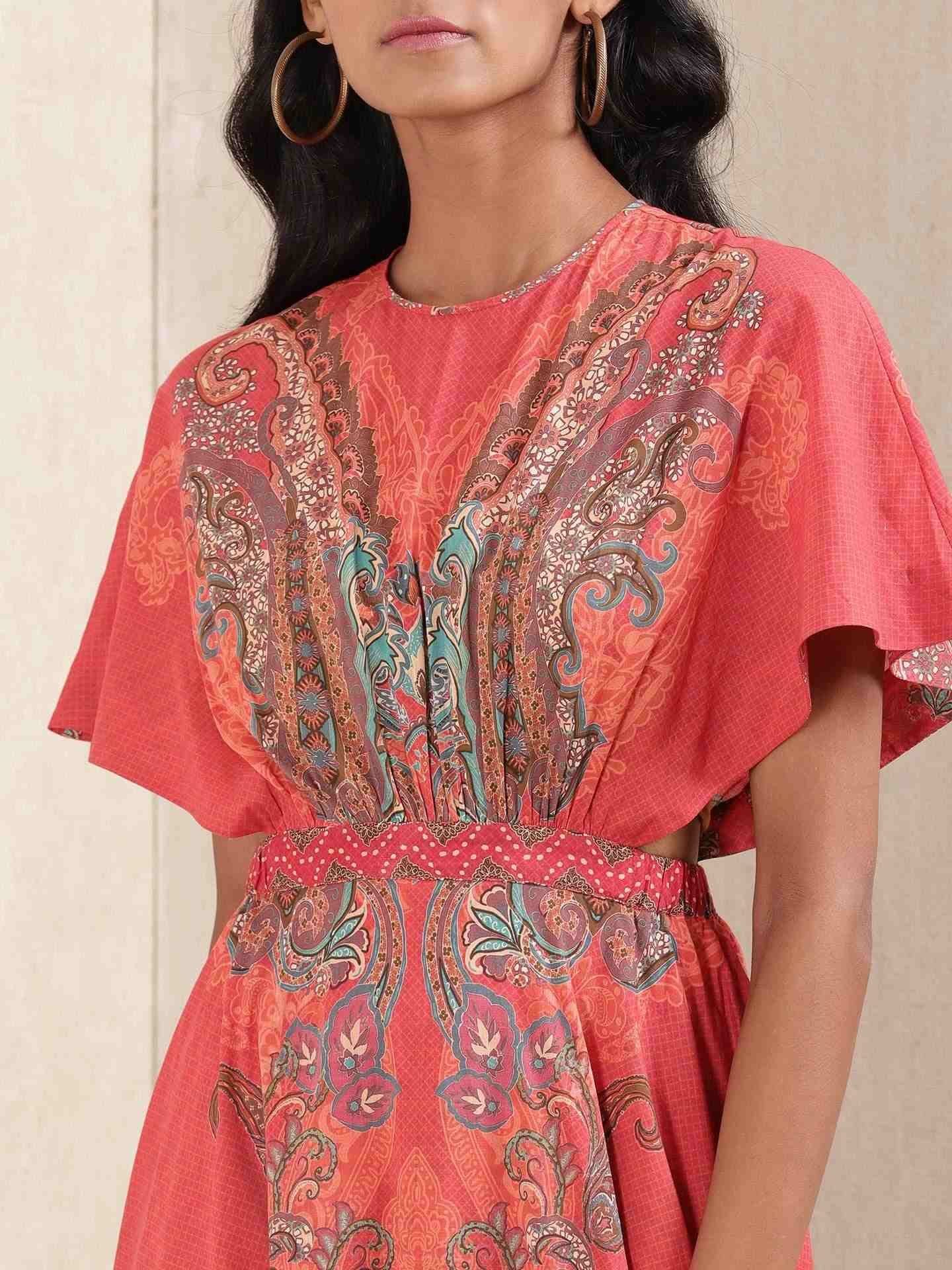 Red Meriyum Cotton Kaftan Dress