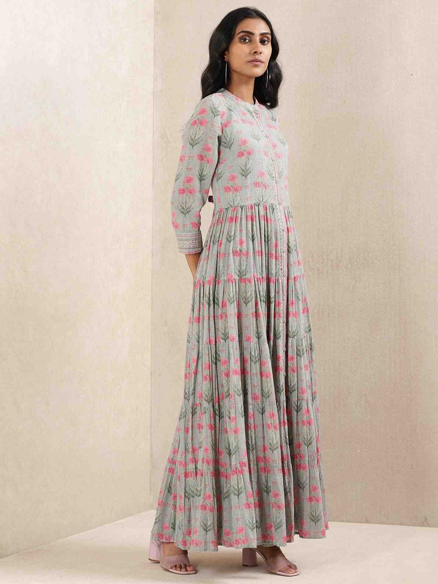 Grey Komal Butti Allover Shirt Dress