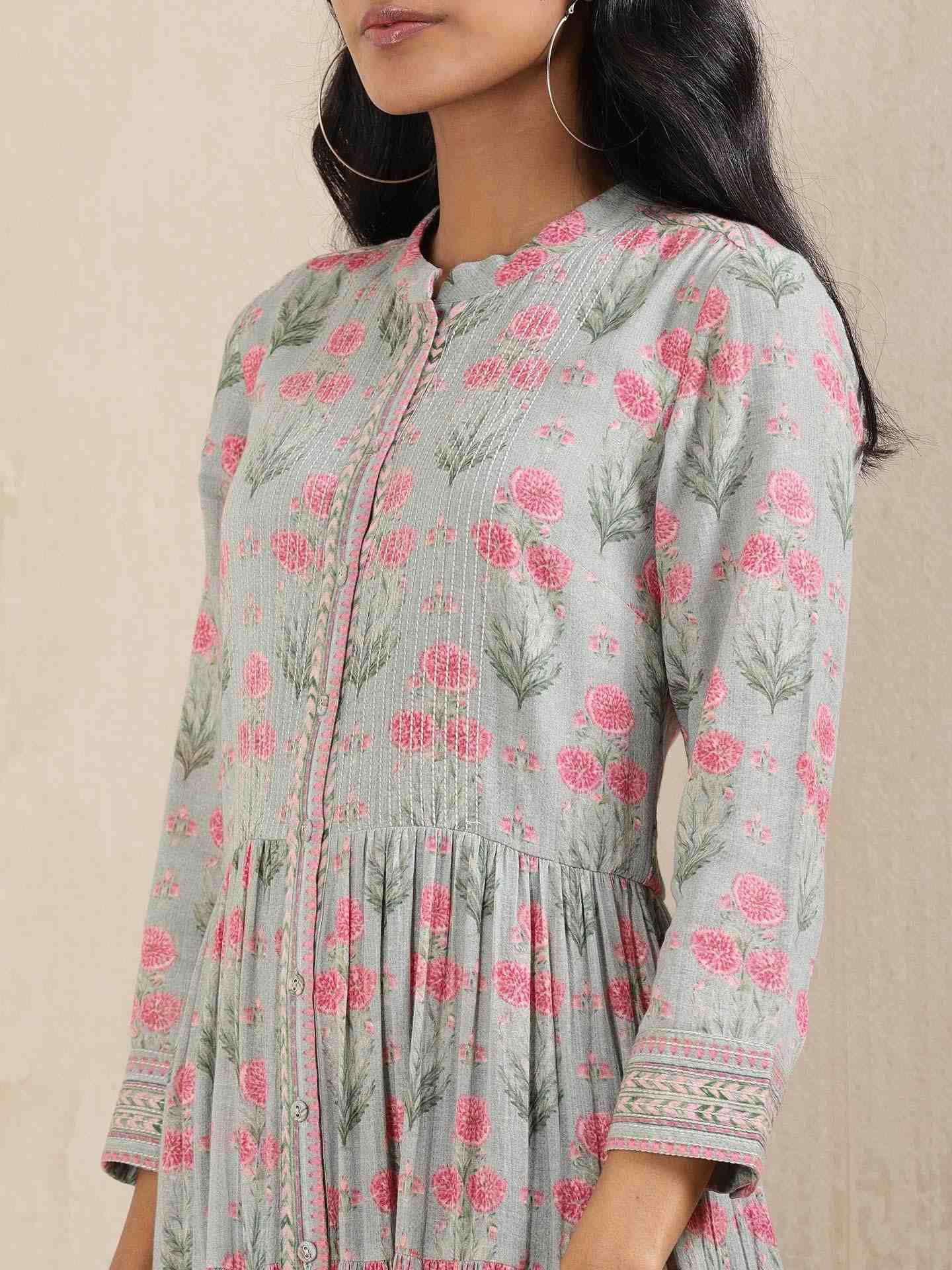 Grey Komal Butti Allover Shirt Dress