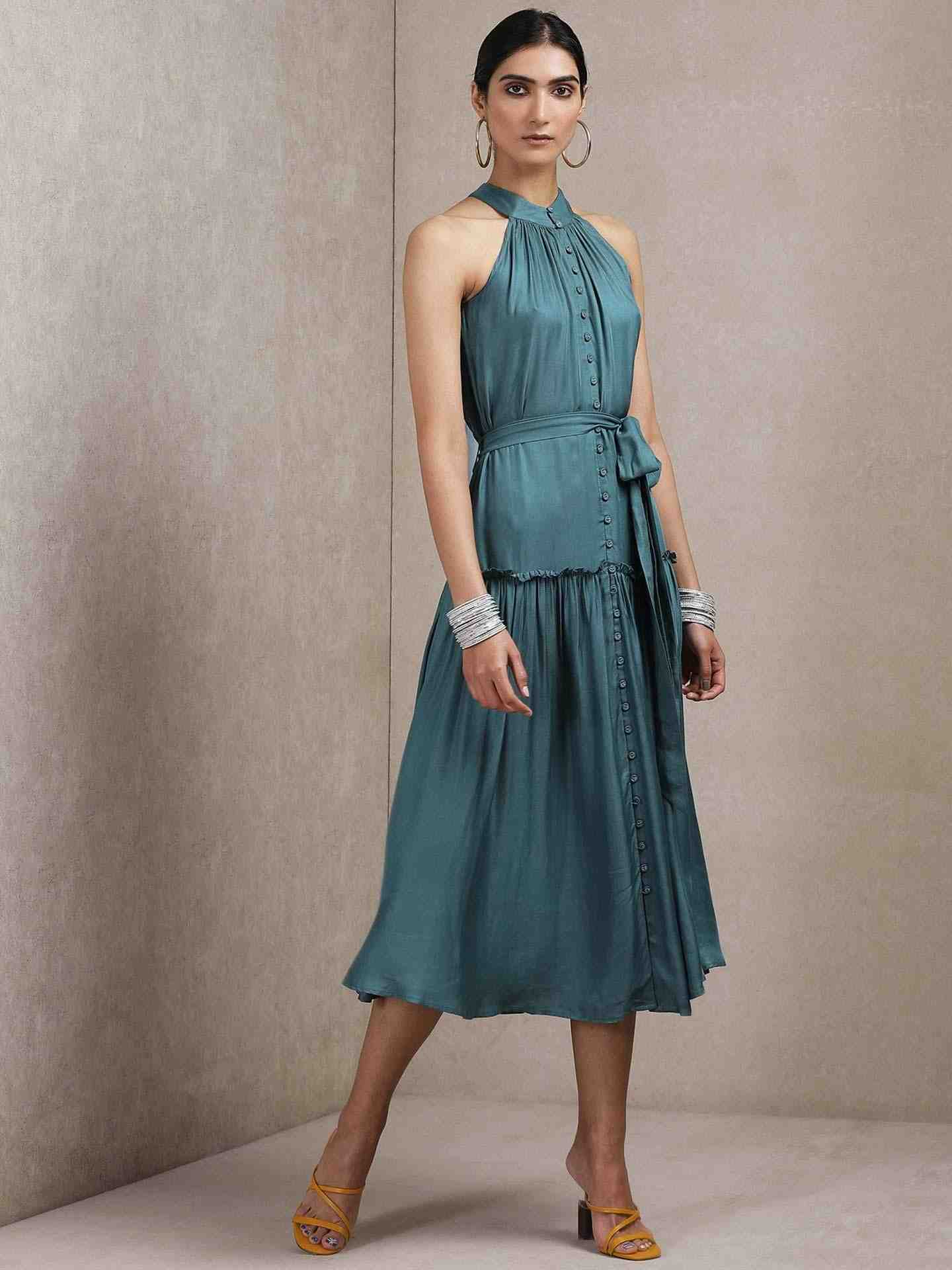 Teal Urja And Ulfat Solid Dress