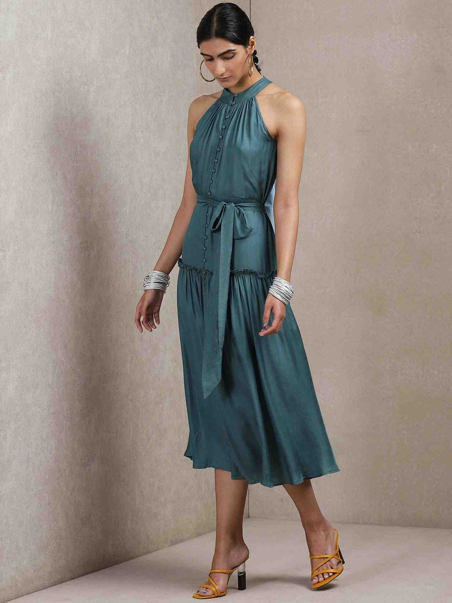 Teal Urja And Ulfat Solid Dress