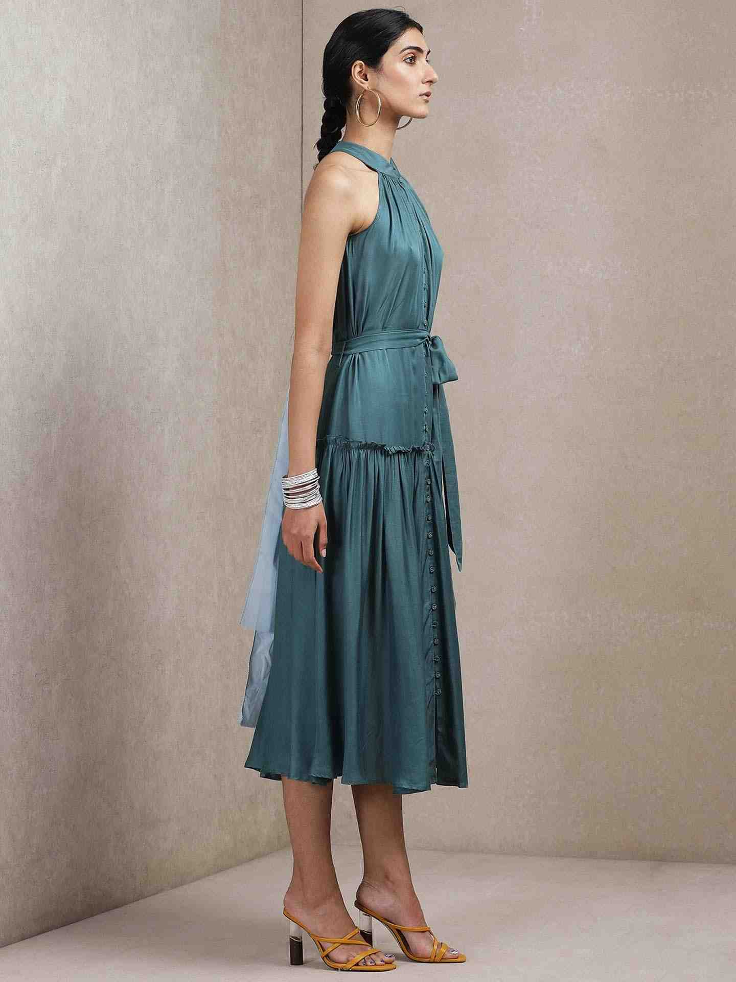 Teal Urja And Ulfat Solid Dress