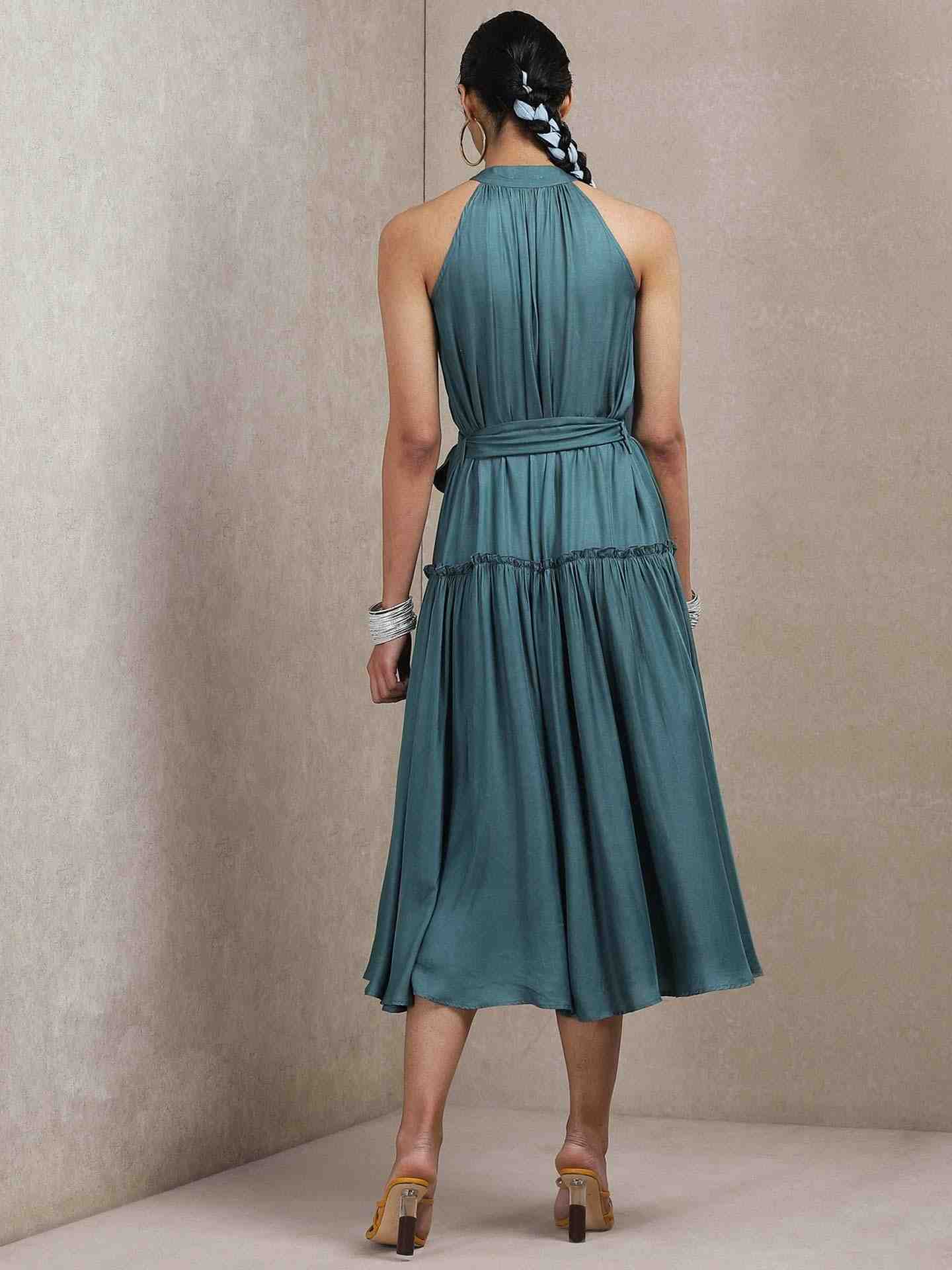 Teal Urja And Ulfat Solid Dress