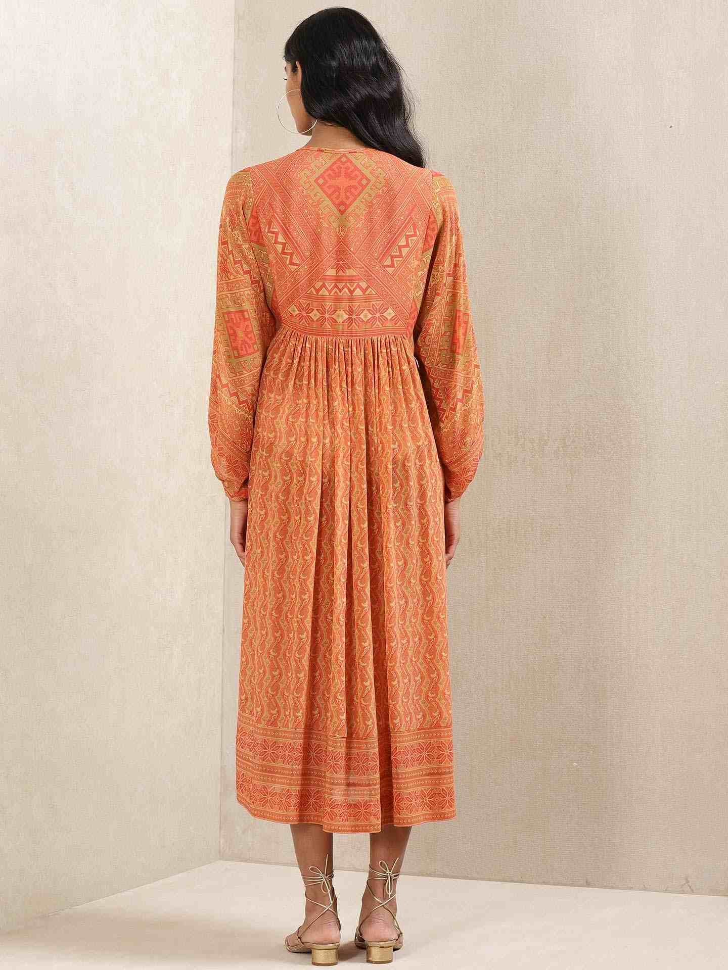 Rust & Beige Salya Crepe Kaftan Dress