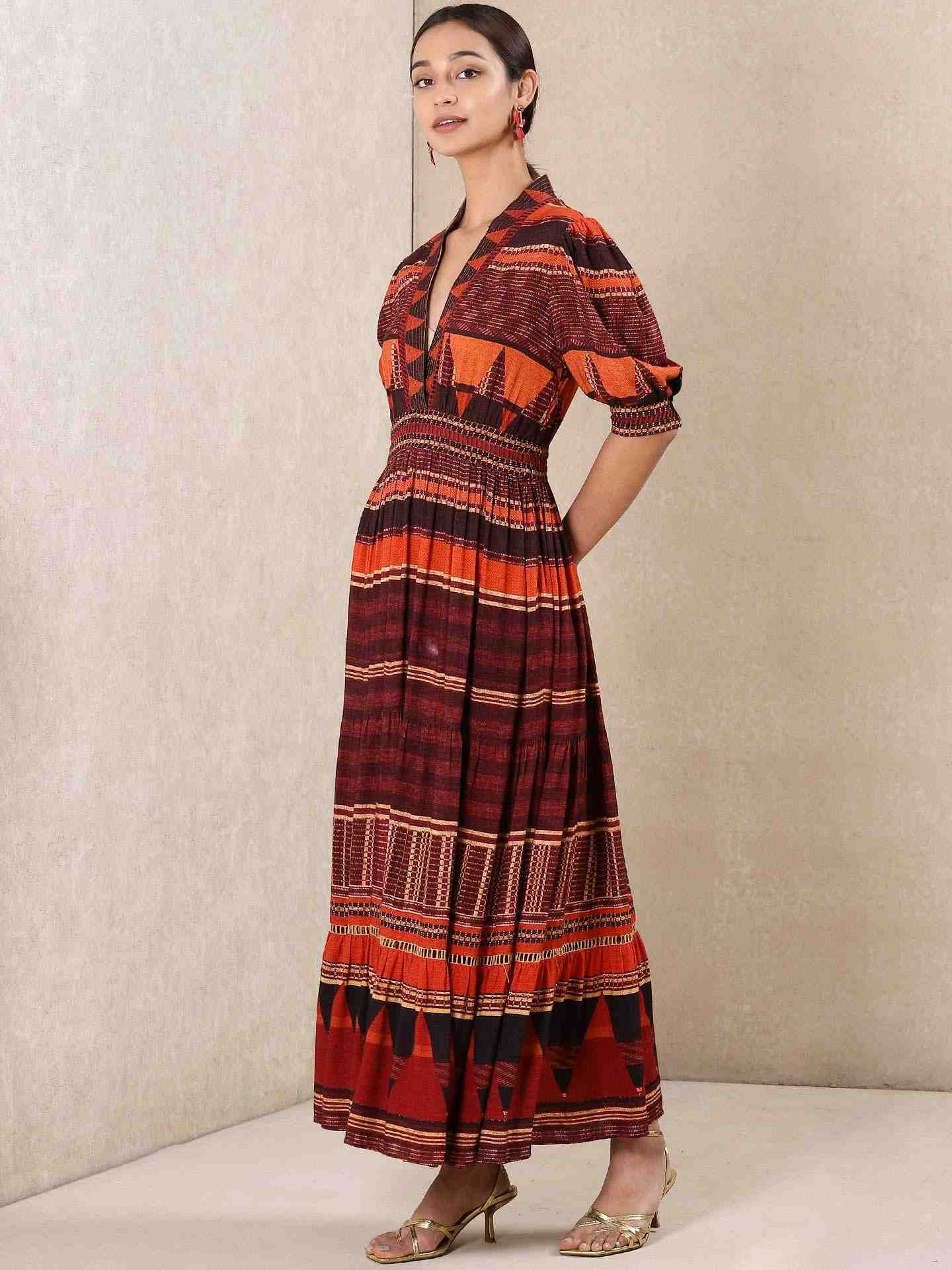 Rust Denim Stripe Dress