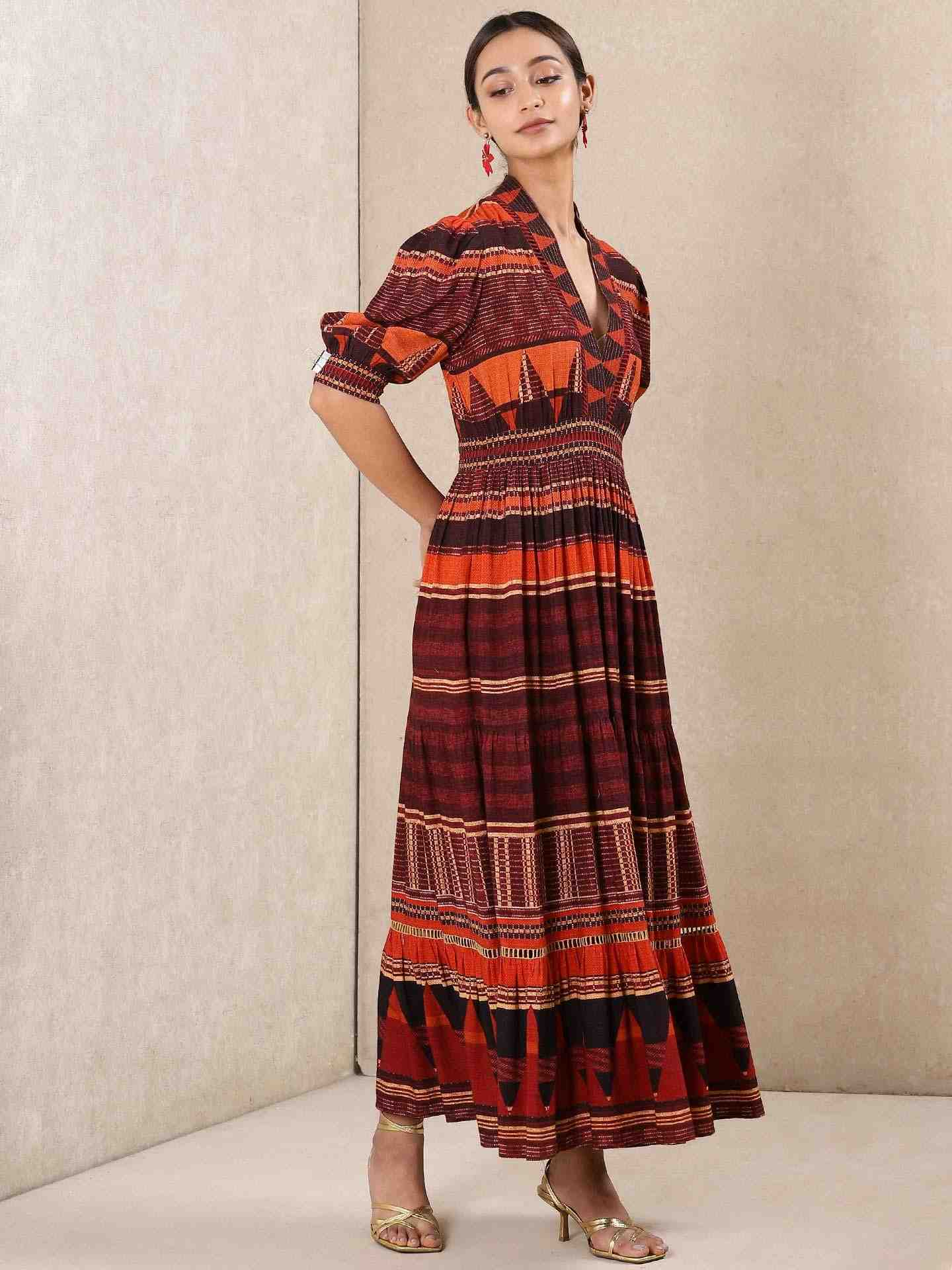 Rust Denim Stripe Dress